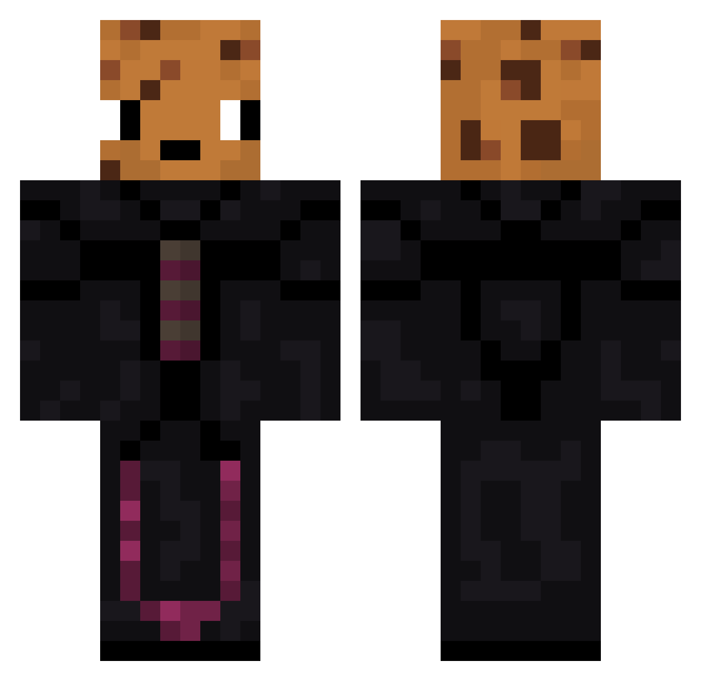 MistaBiscuits Minecraft skin, front and back view