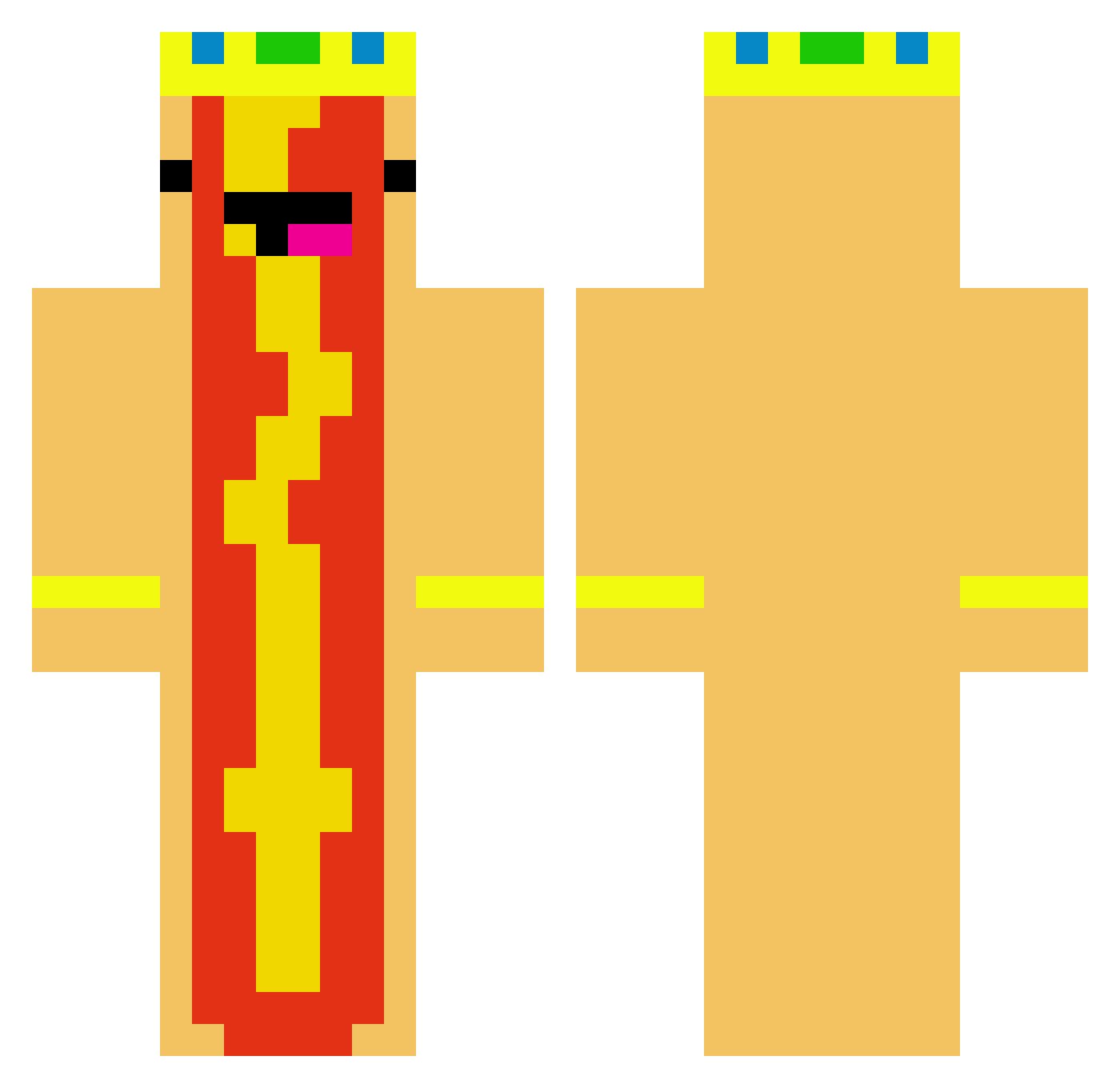 BigFigMan Minecraft skin, front and back view