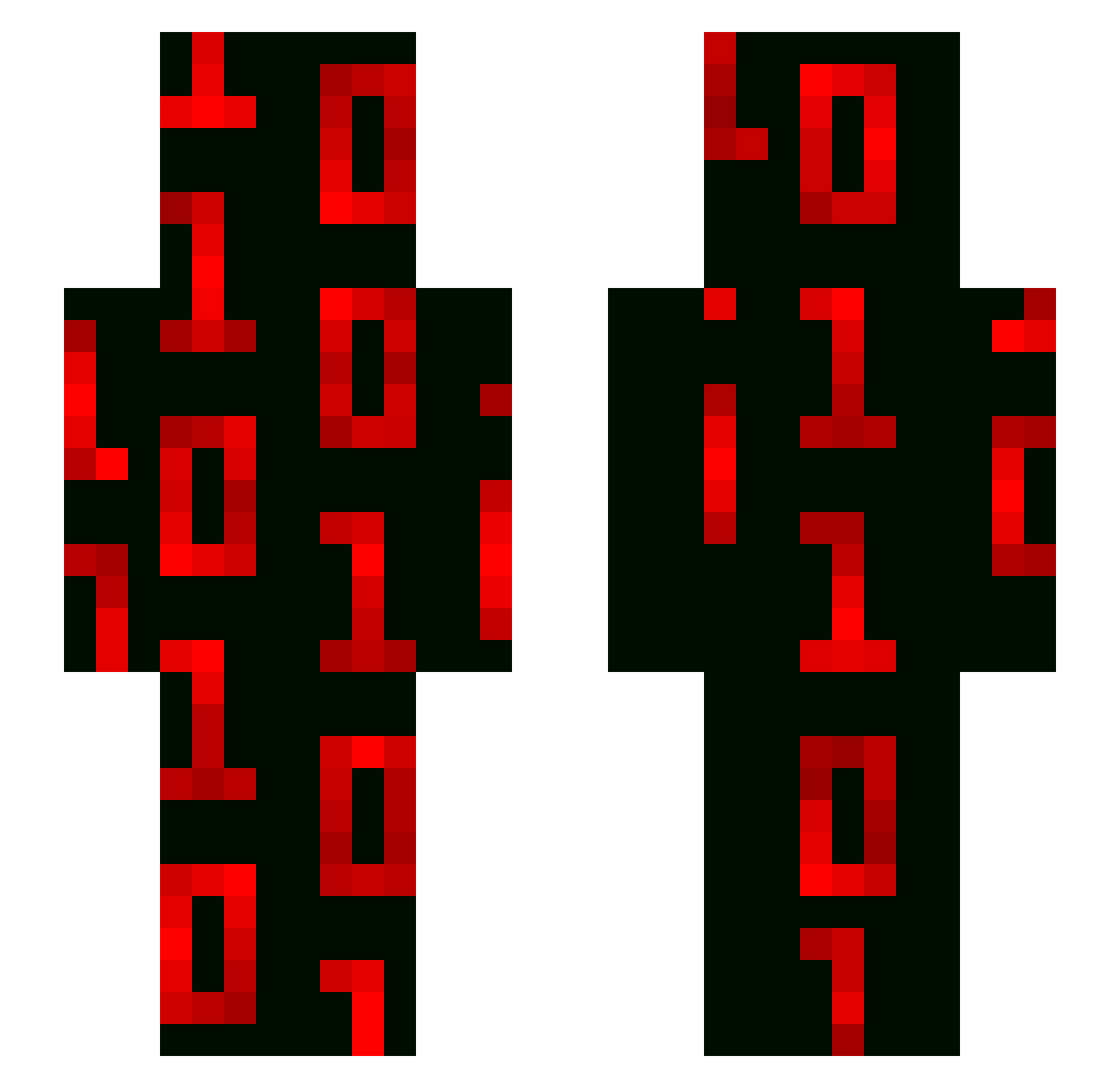 Codable Minecraft skin, front and back view