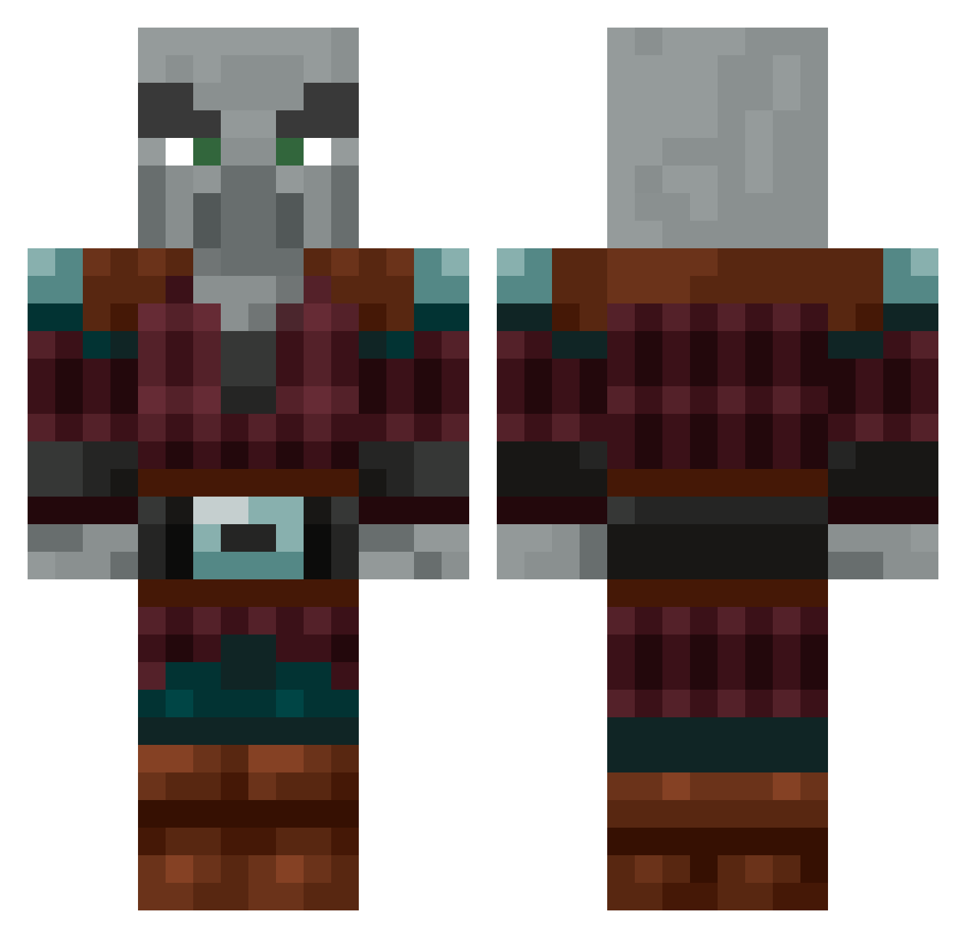 KingPillager9 Minecraft skin, front and back view