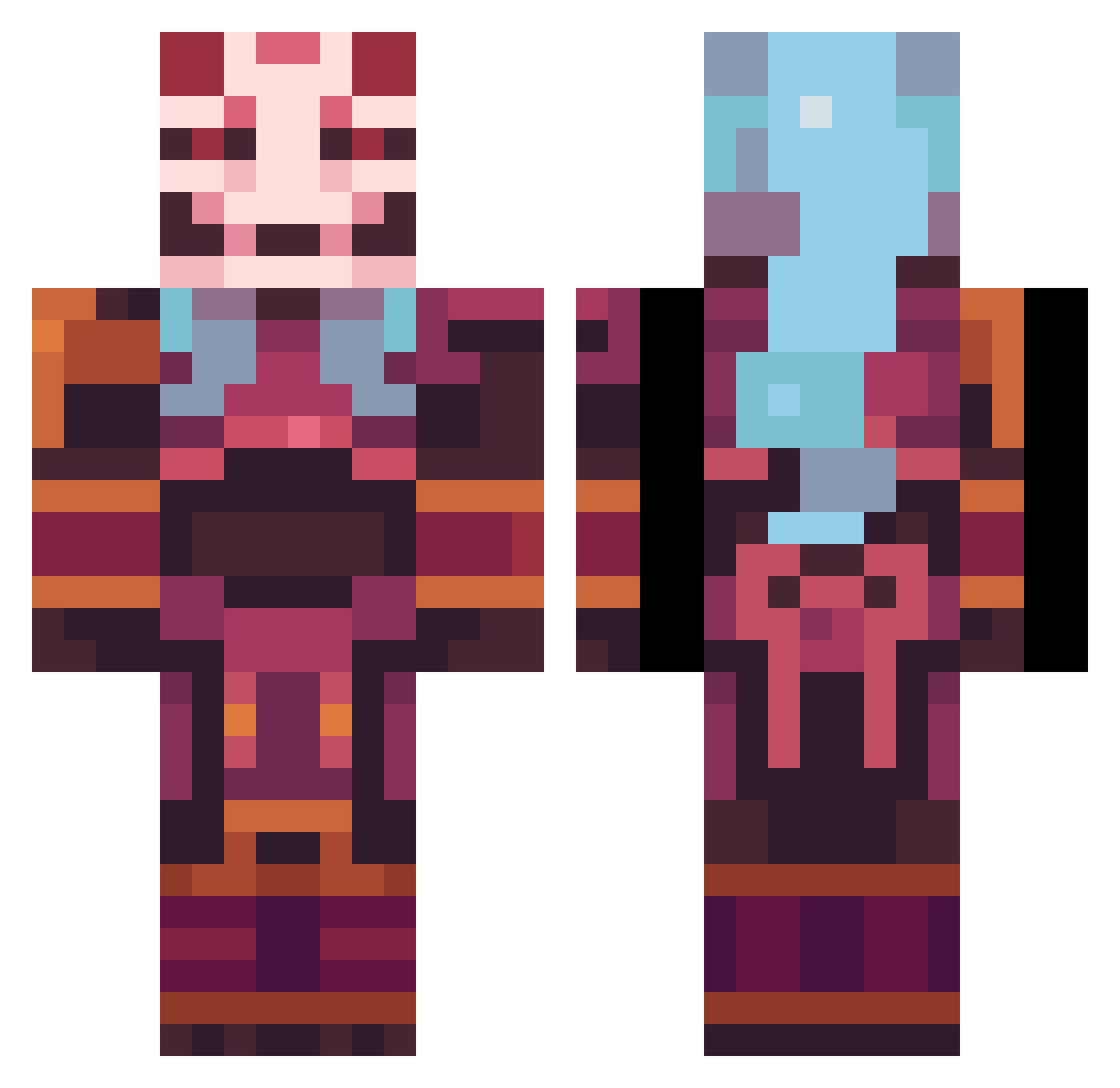 resemblances Minecraft skin, front and back view
