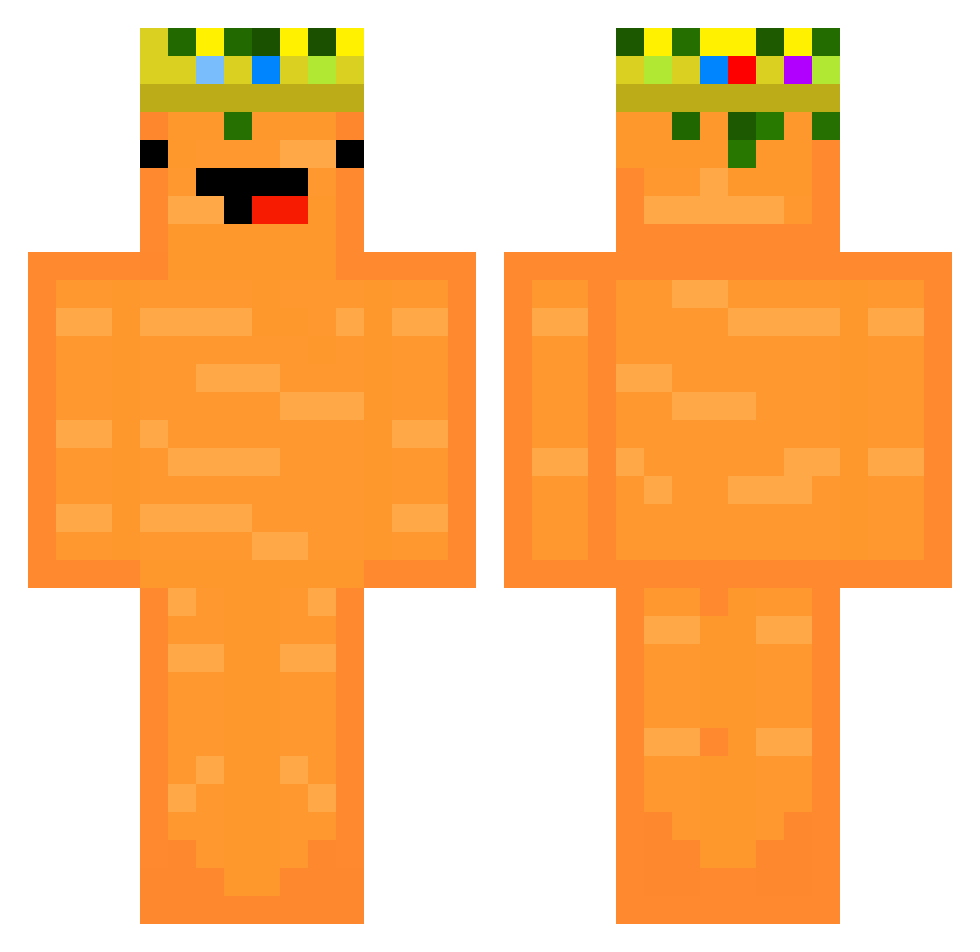 CarrotKingX1 Minecraft skin, front and back view
