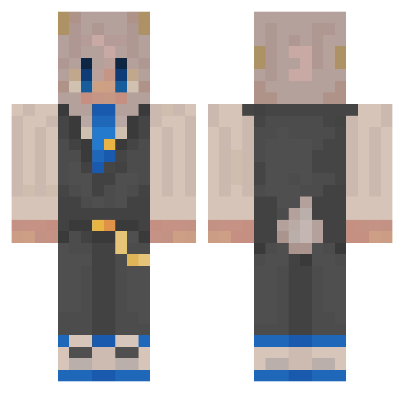 camcorded Minecraft skin, front and back view