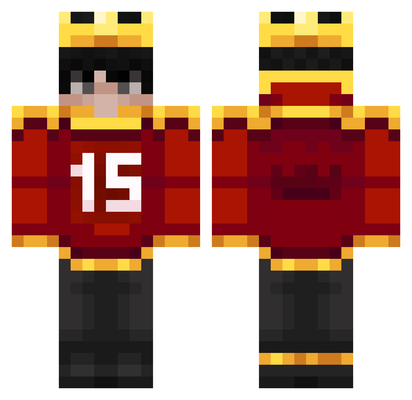 Darkrd Minecraft skin, front and back view