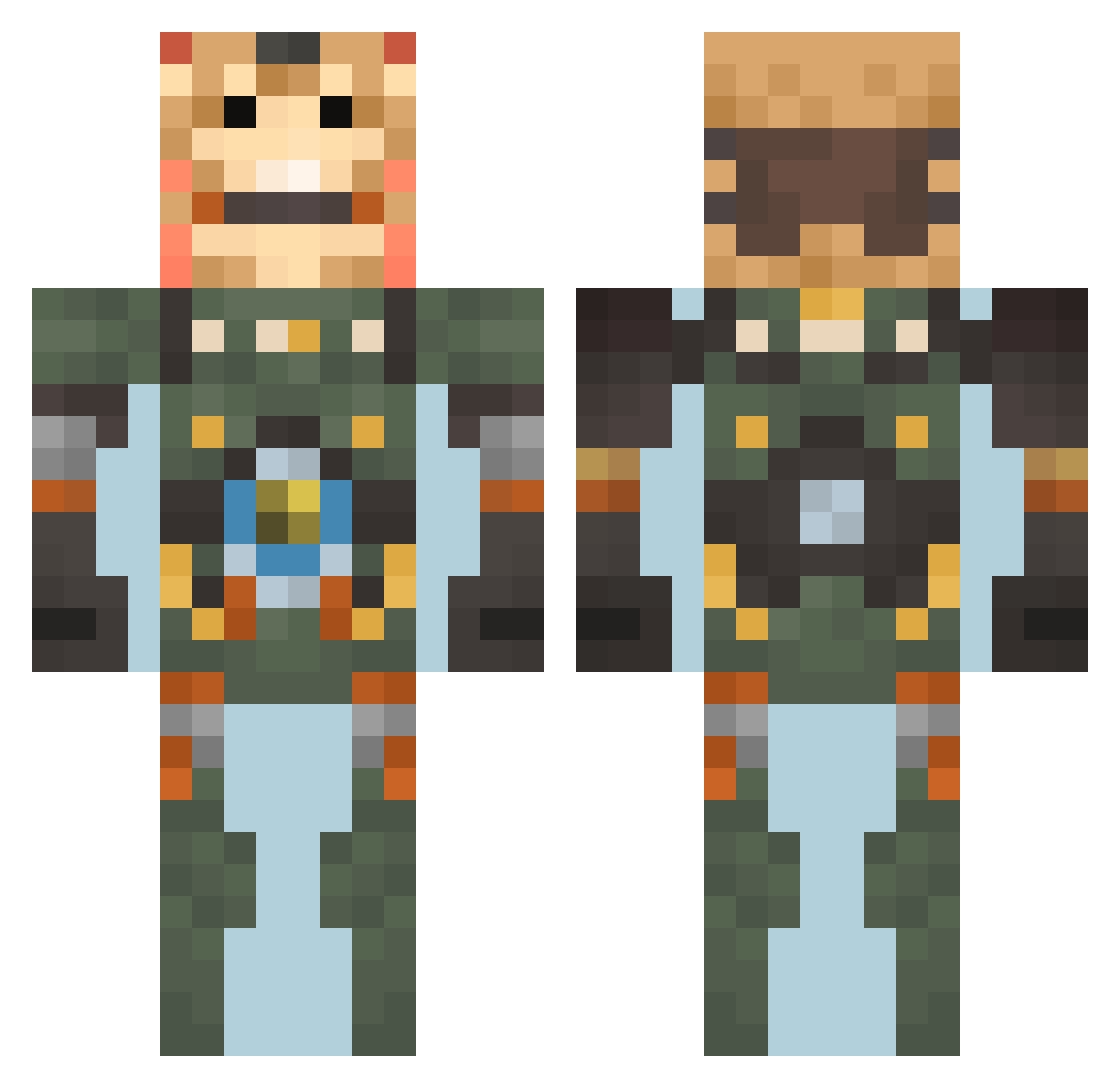 Bombxr Minecraft skin, front and back view