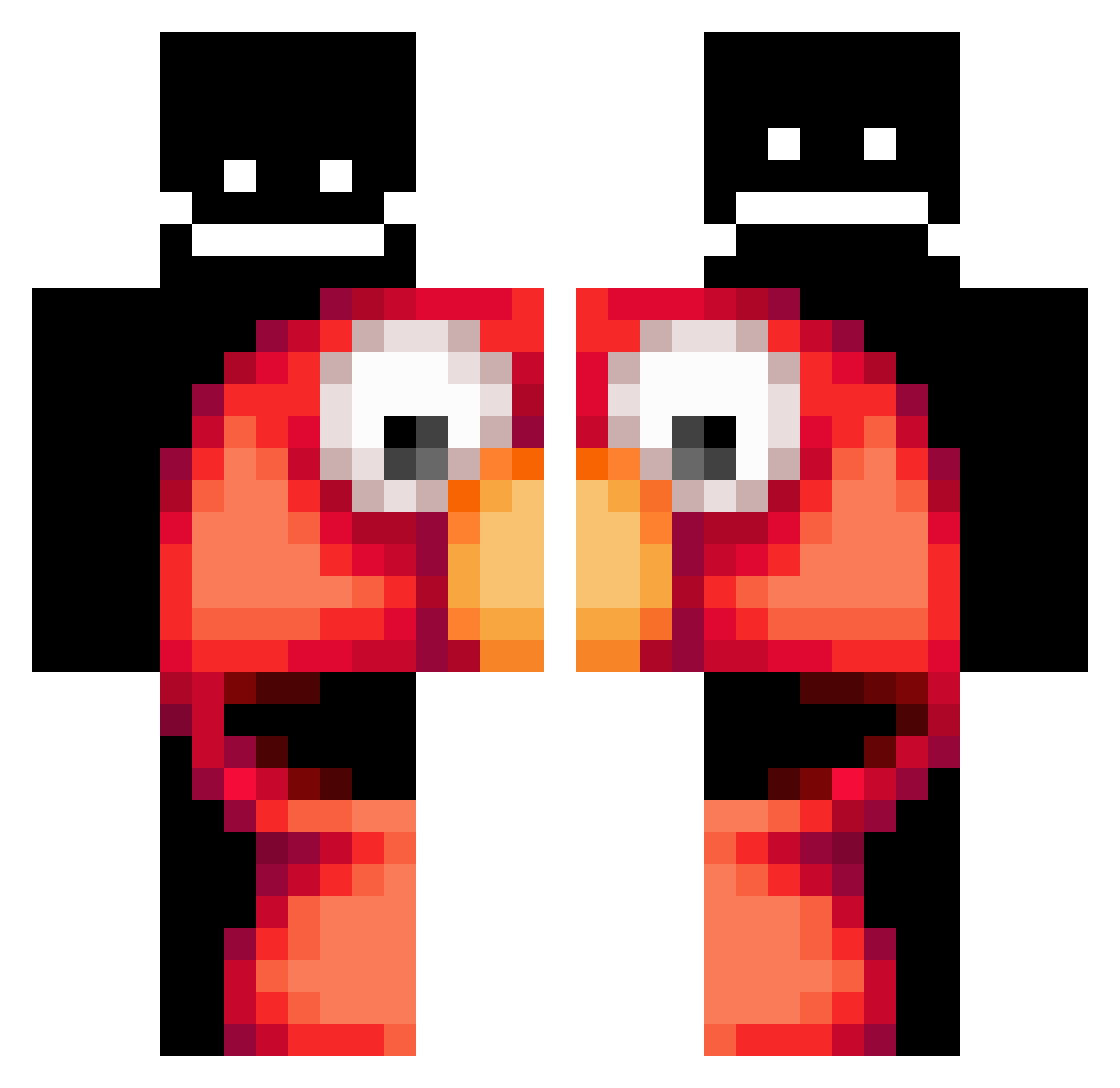 SpicyElmos Minecraft skin, front and back view