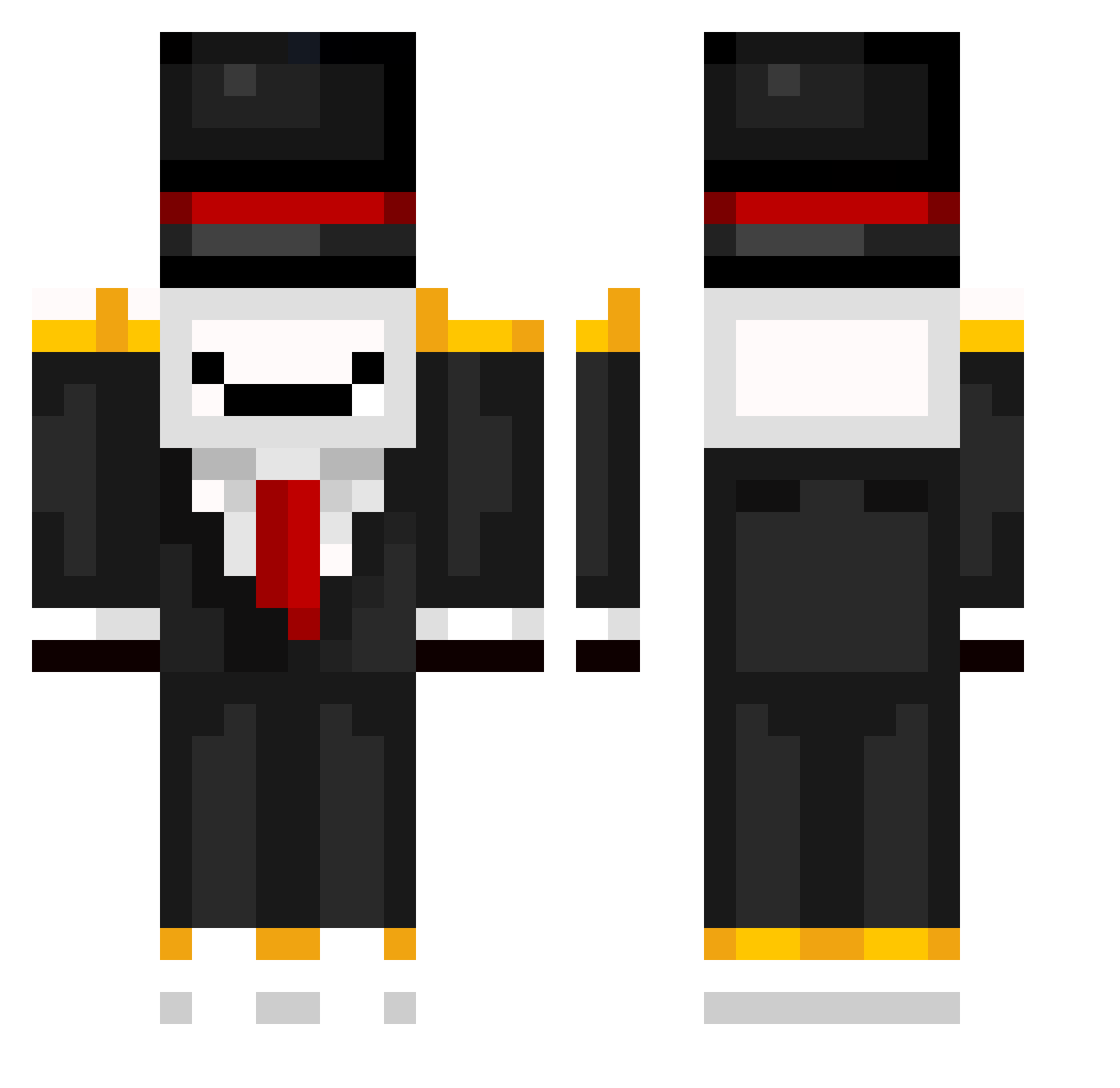 Waltopoly Minecraft skin, front and back view