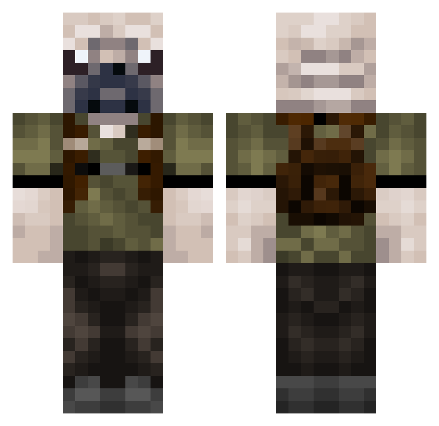 SimplyPugs Minecraft skin, front and back view