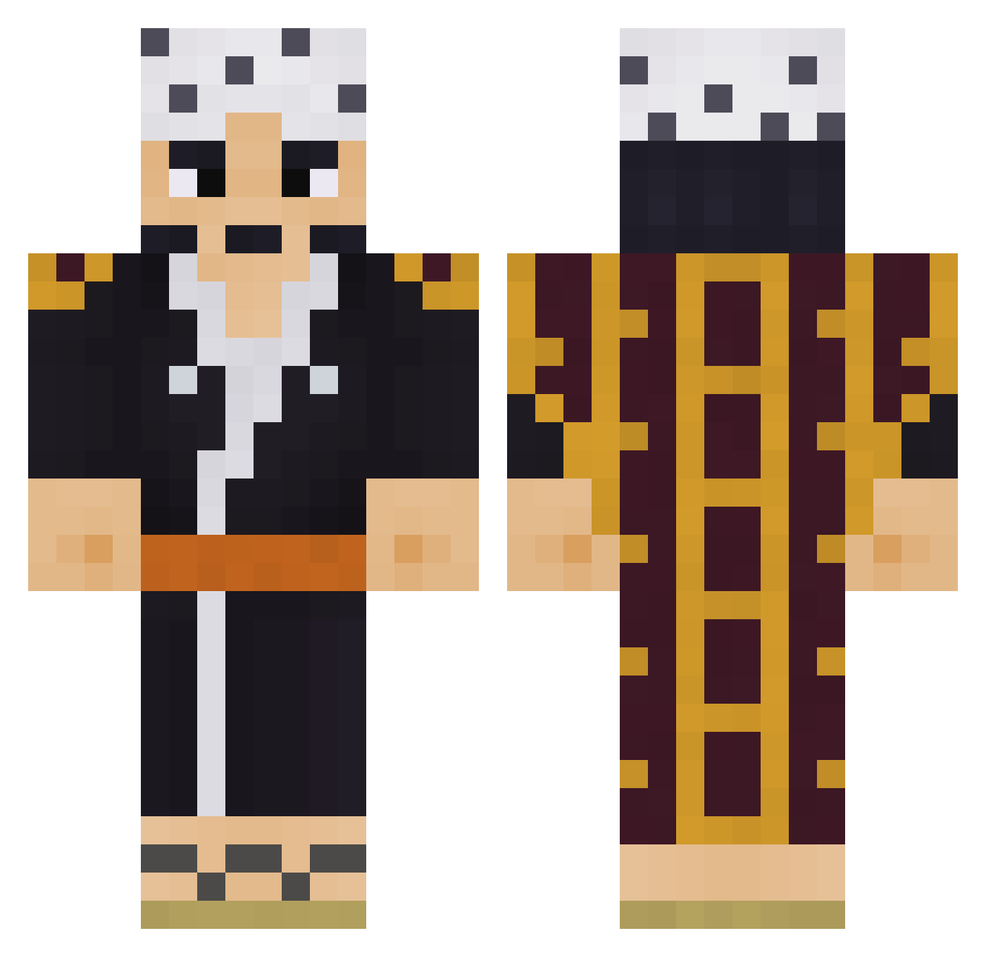 Microbeam Minecraft skin, front and back view