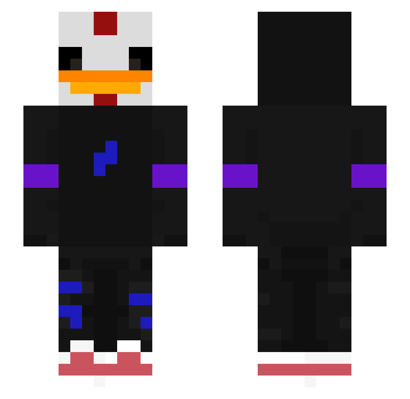 Chiknmann Minecraft skin, front and back view