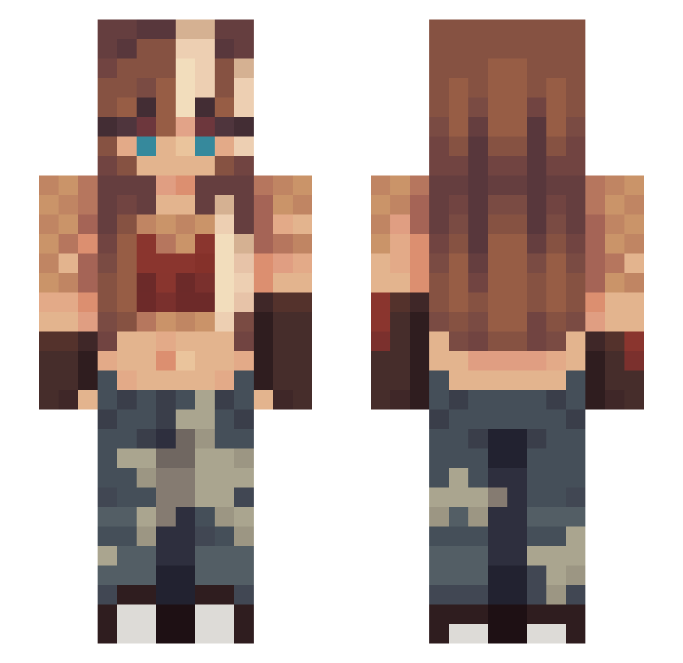 Warmduscherin Minecraft skin, front and back view