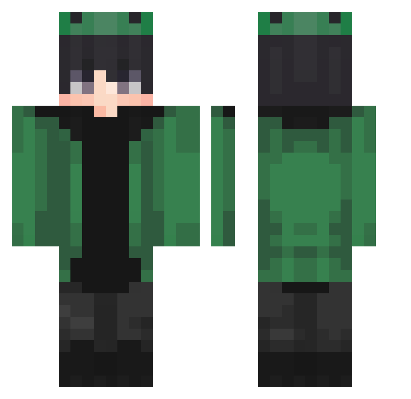 ItIsQuacka Minecraft skin, front and back view