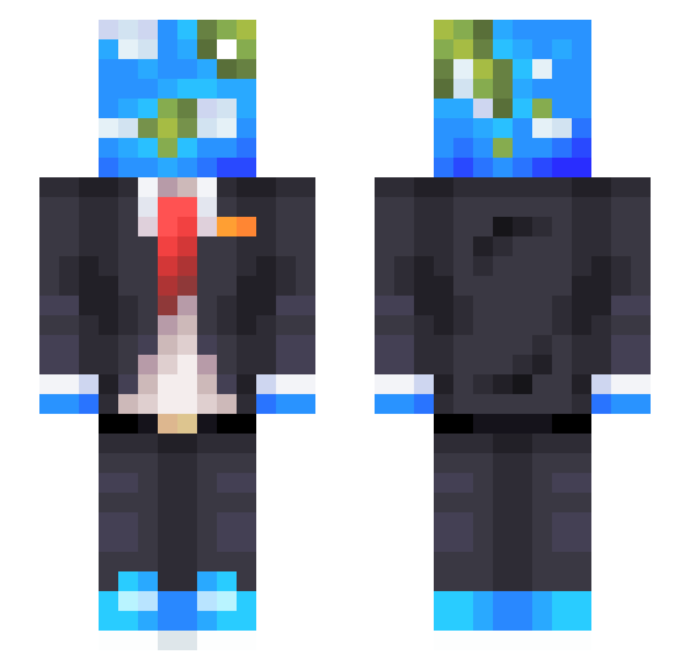 DestinZombie Minecraft skin, front and back view