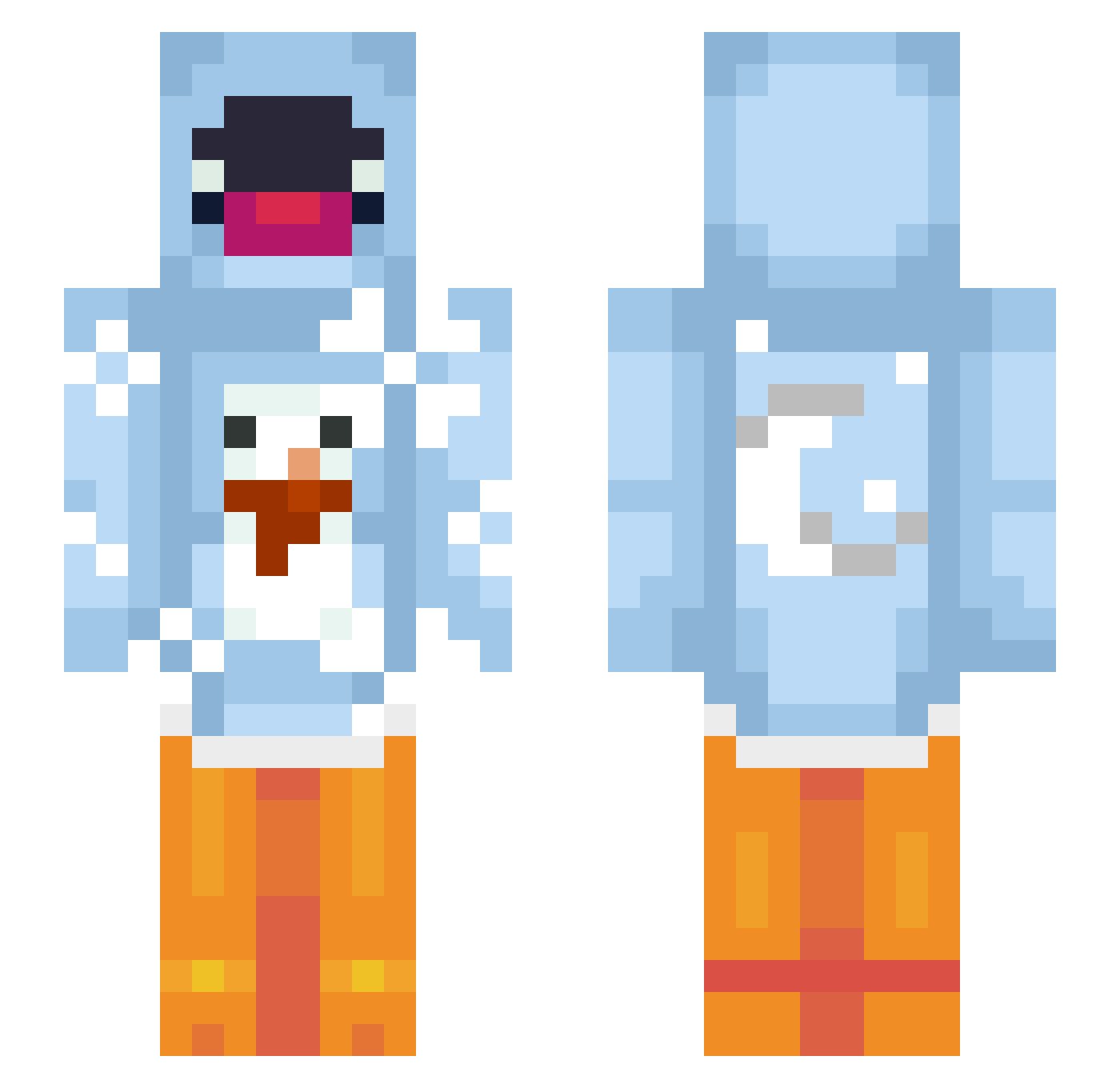 Blobbiey Minecraft skin, front and back view