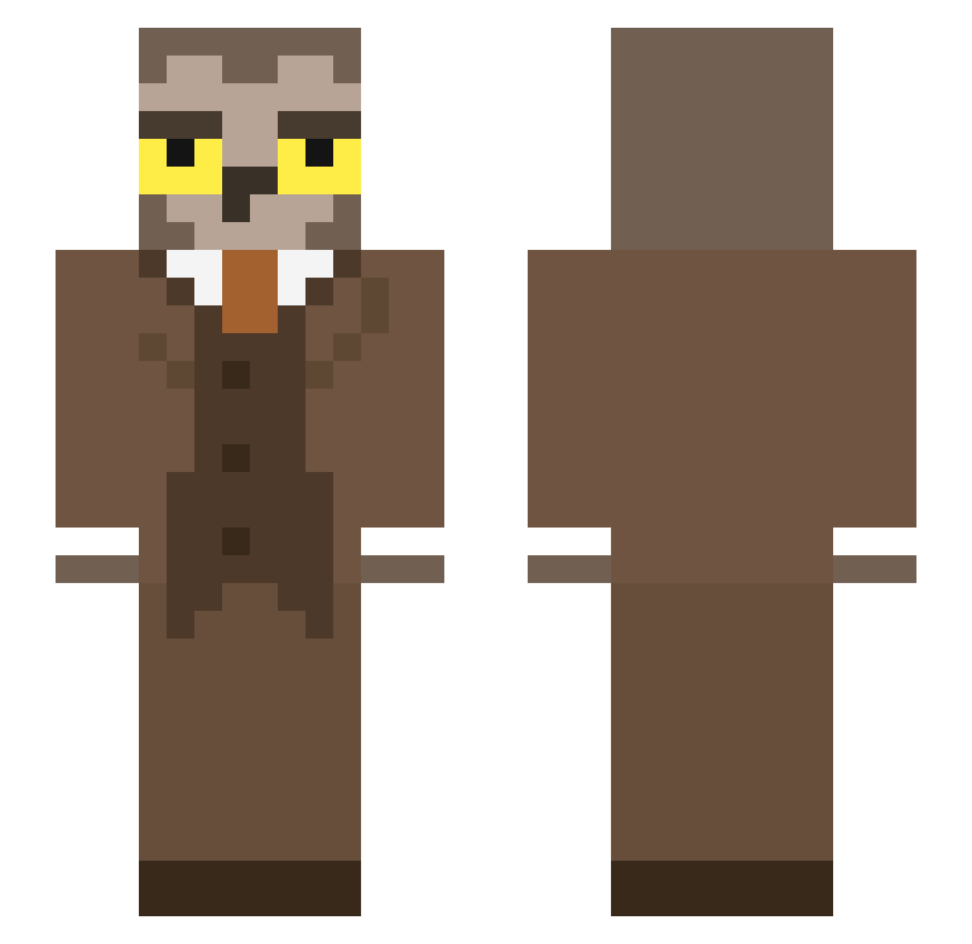 LordOwlington Minecraft skin, front and back view