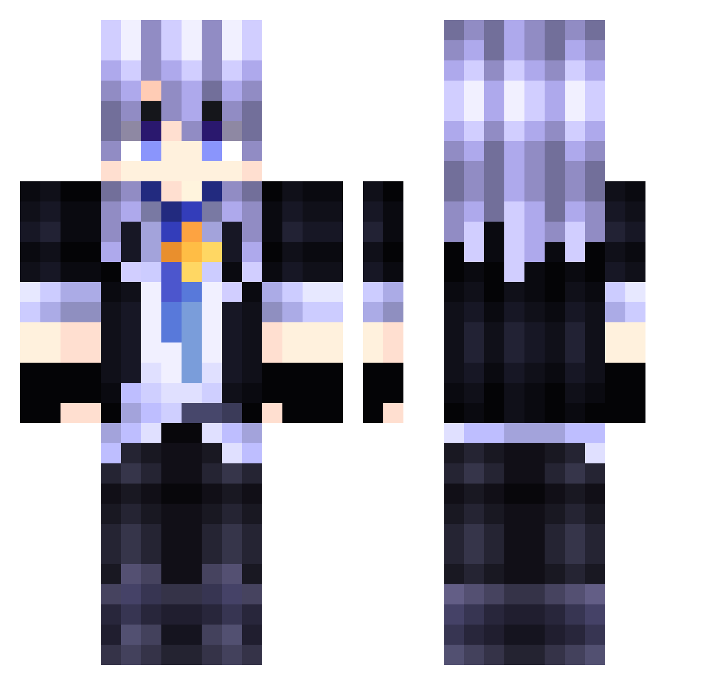 HTGM Minecraft skin, front and back view