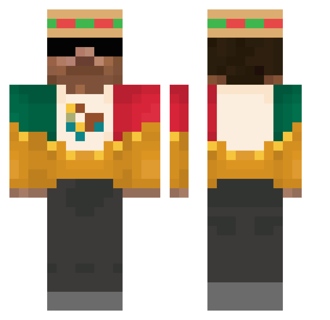 GuacoTacos Minecraft skin, front and back view