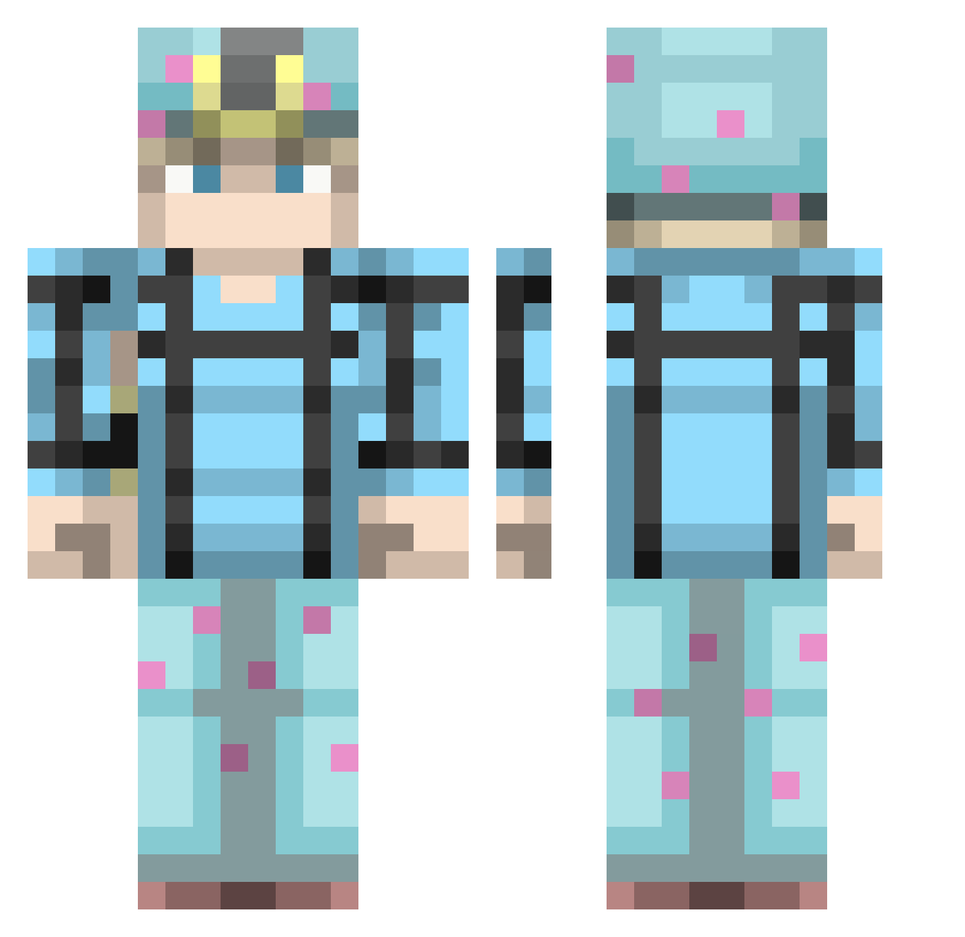 Dxrkinn Minecraft skin, front and back view