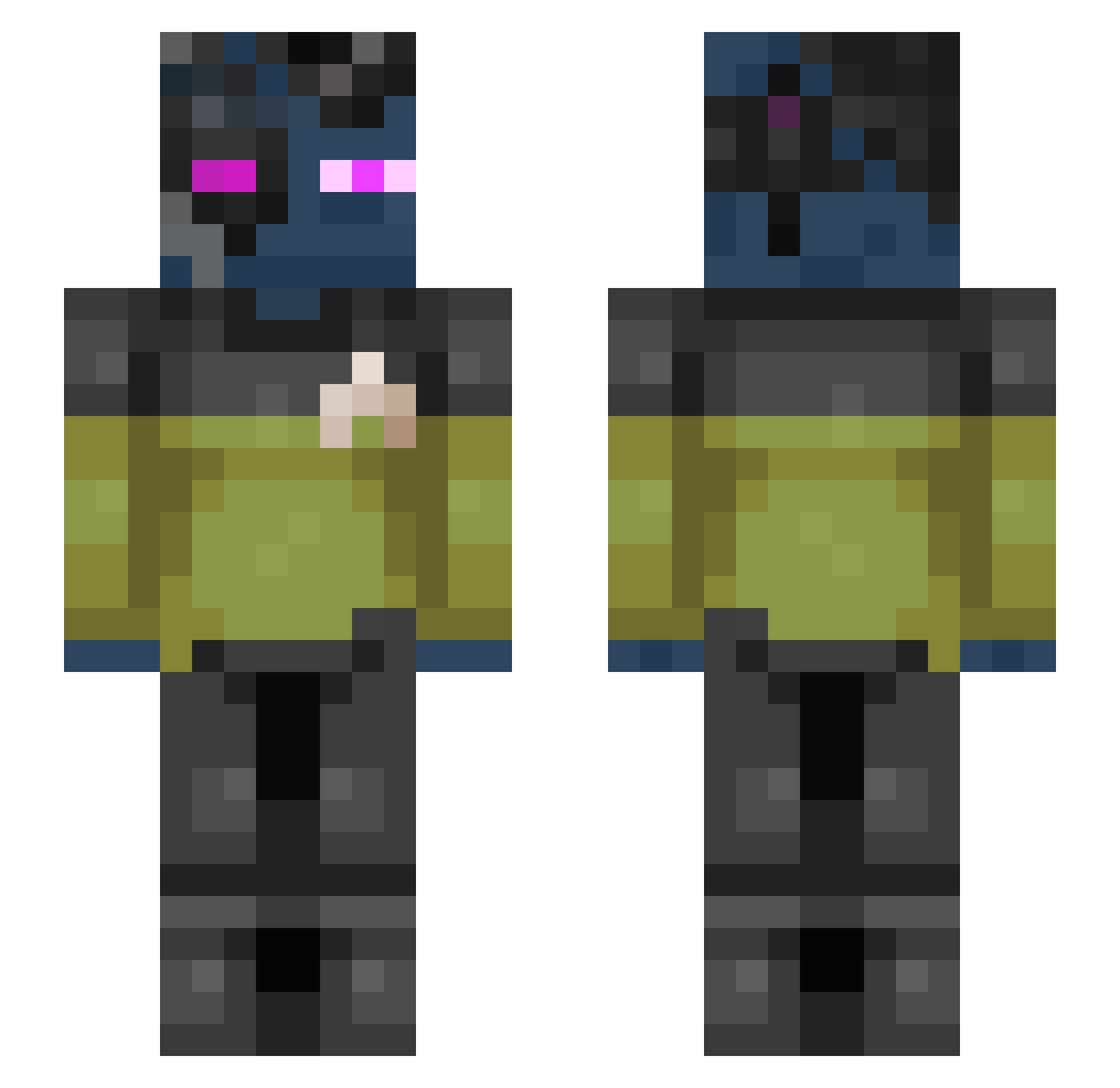Materializer Minecraft skin, front and back view
