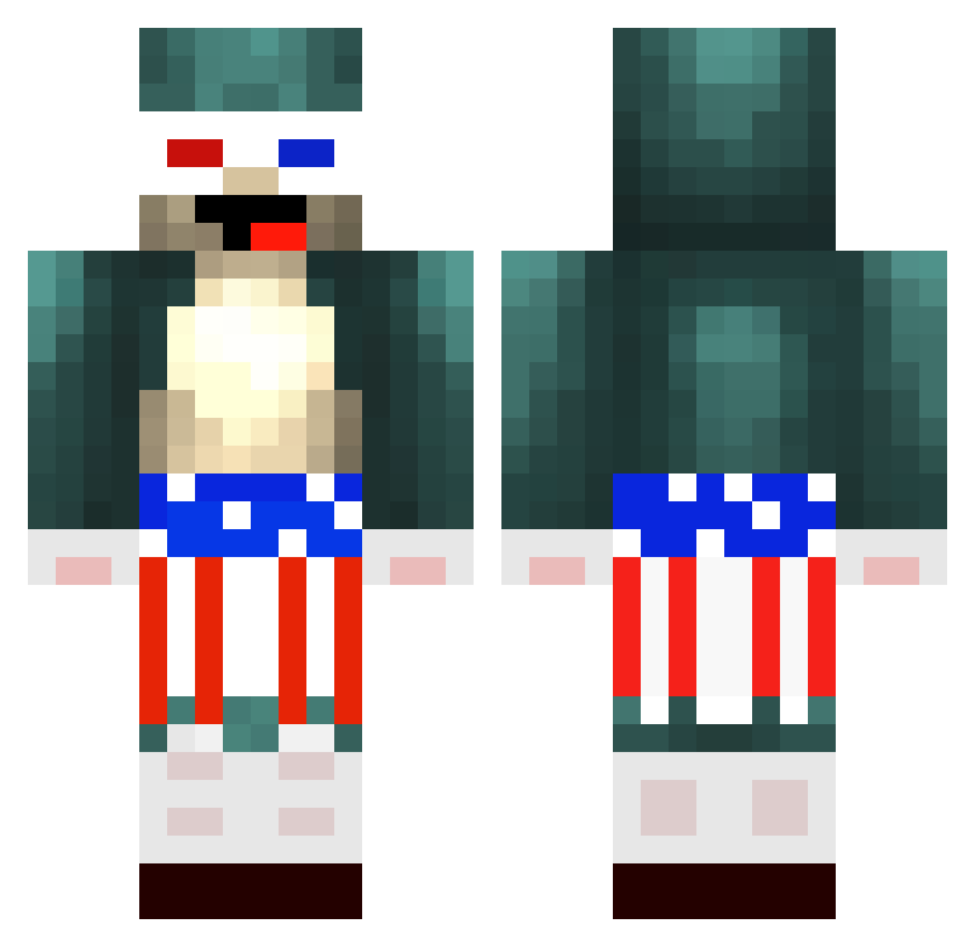 Woex Minecraft skin, front and back view