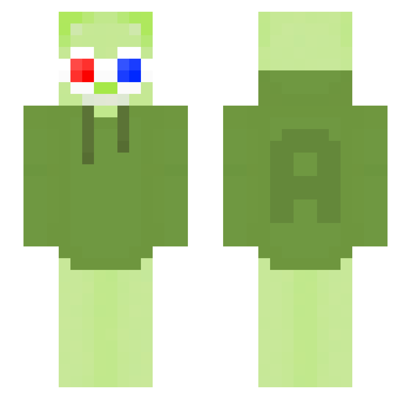 Whizzed Minecraft skin, front and back view