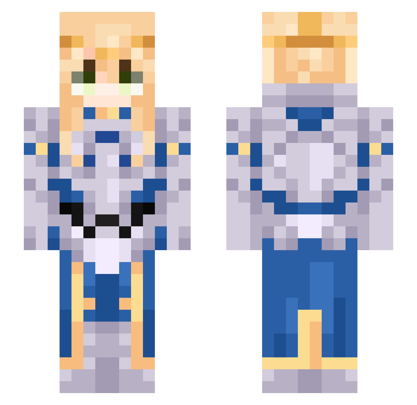 0D3TT3 Minecraft skin, front and back view