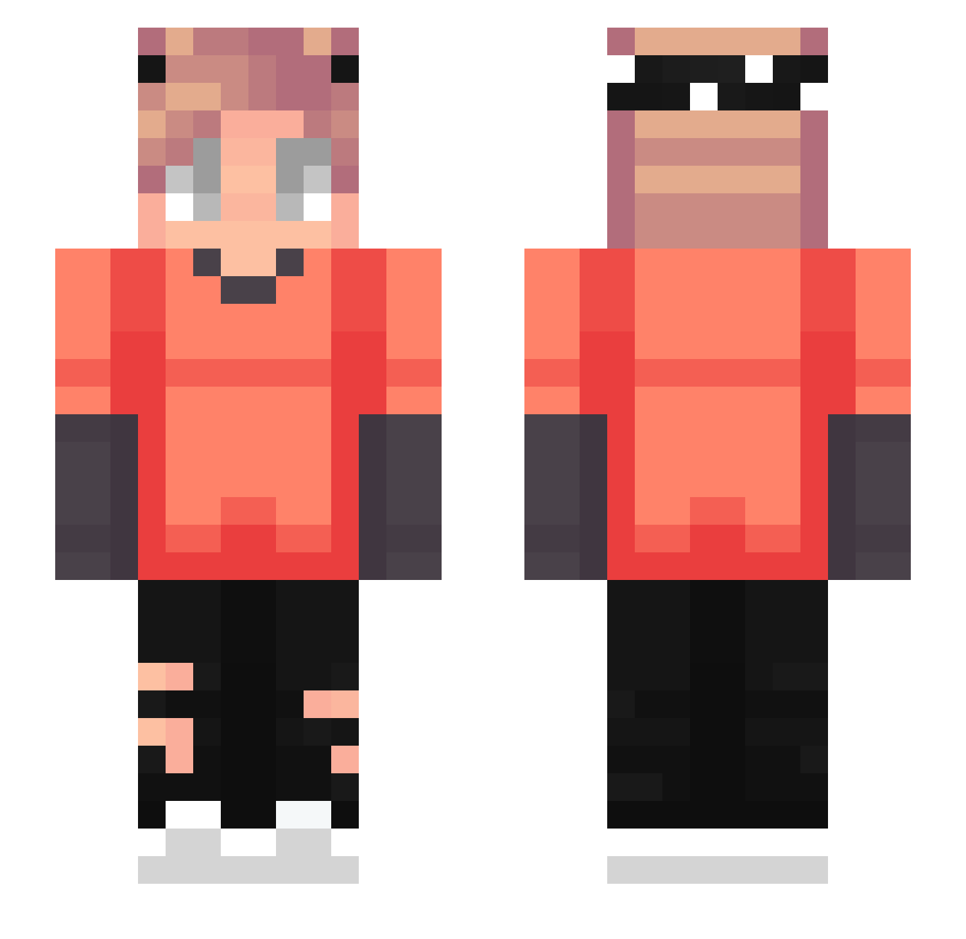 FlyneE Minecraft skin, front and back view