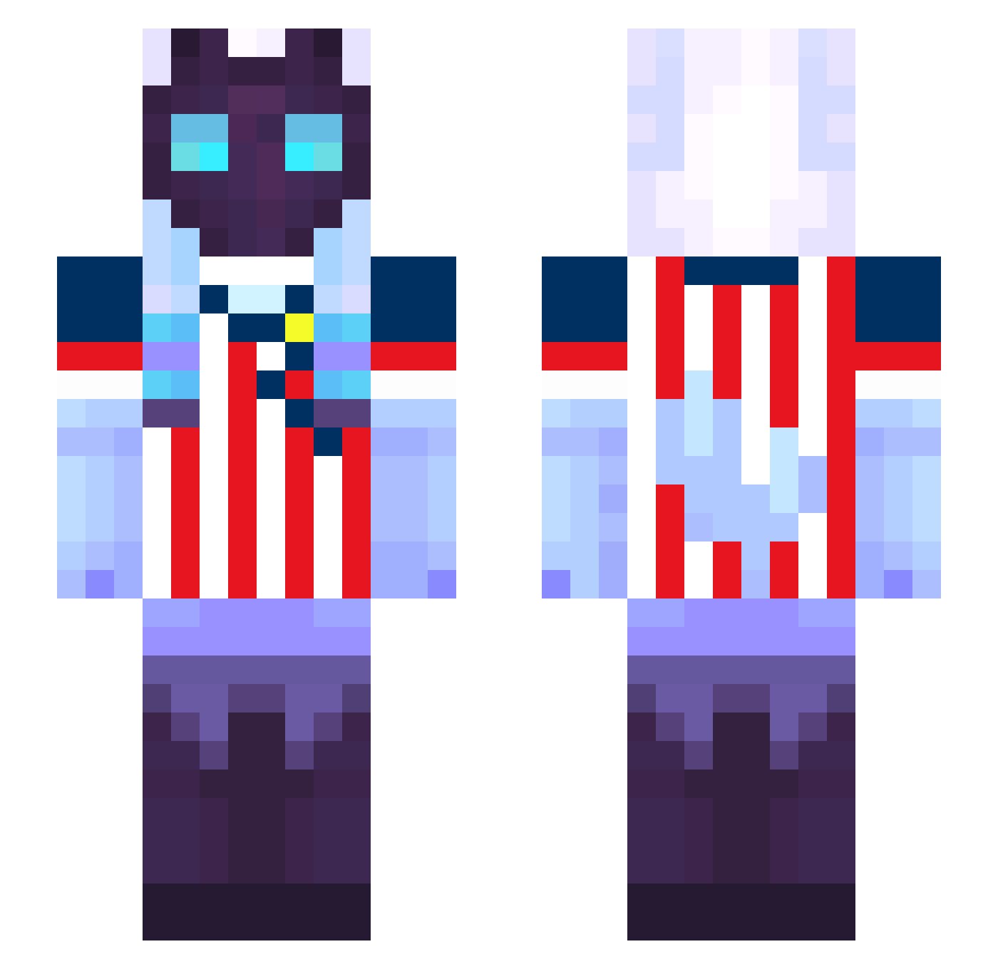 d3un Minecraft skin, front and back view