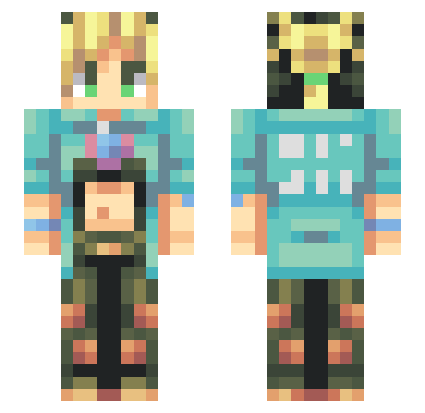 Soggycat8 Minecraft skin, front and back view