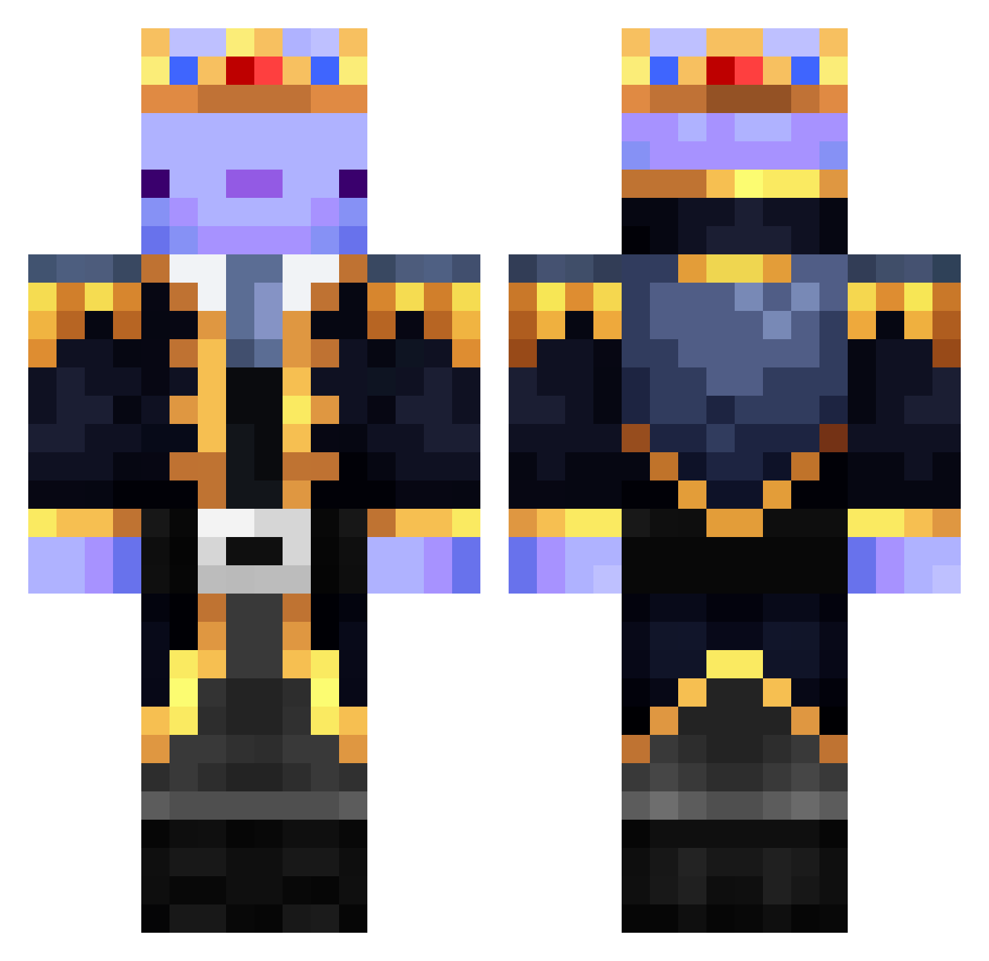 WoodyleBG Minecraft skin, front and back view