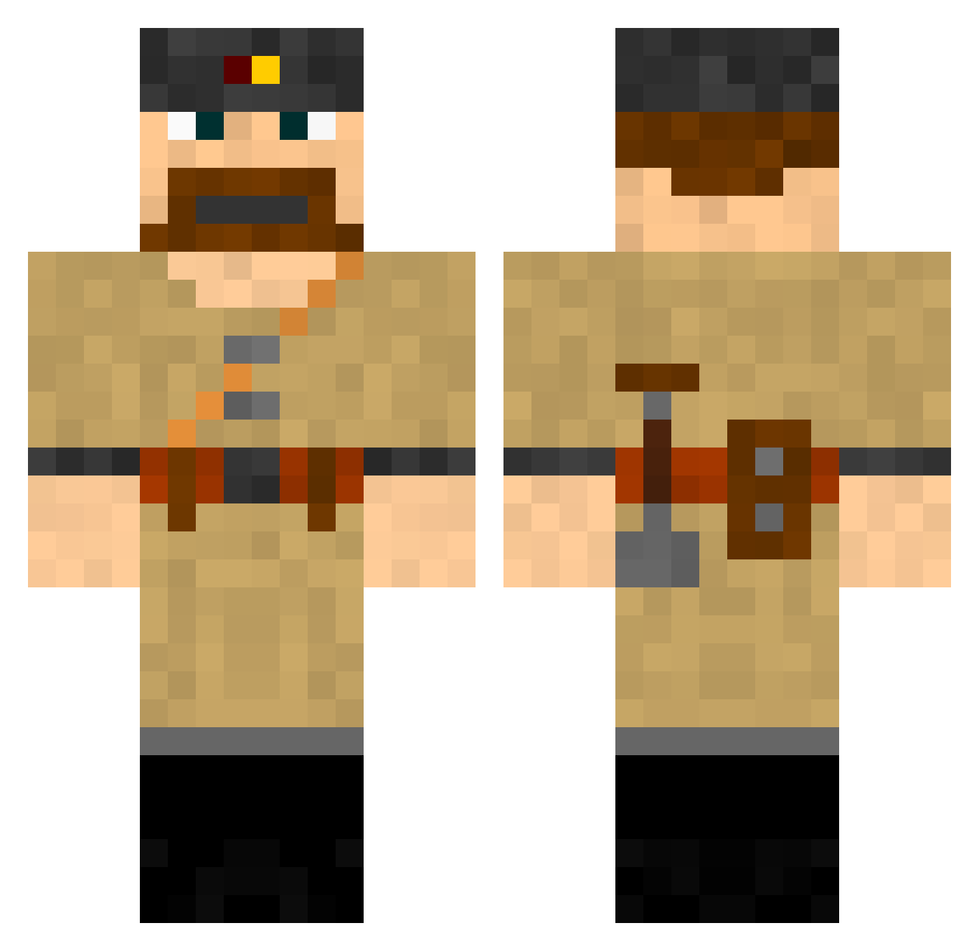 Mauger Minecraft skin, front and back view