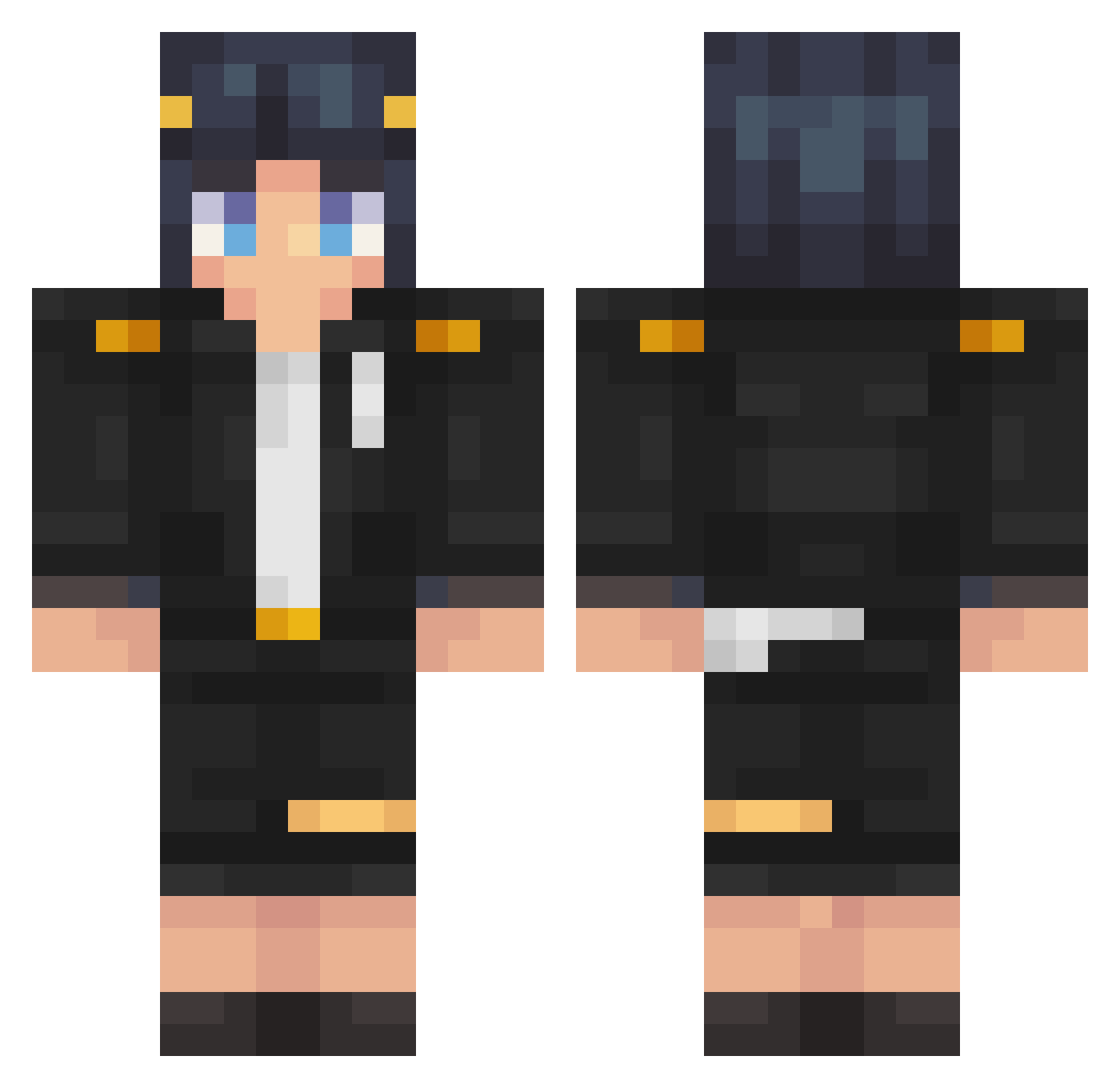 Rocketiz Minecraft skin, front and back view
