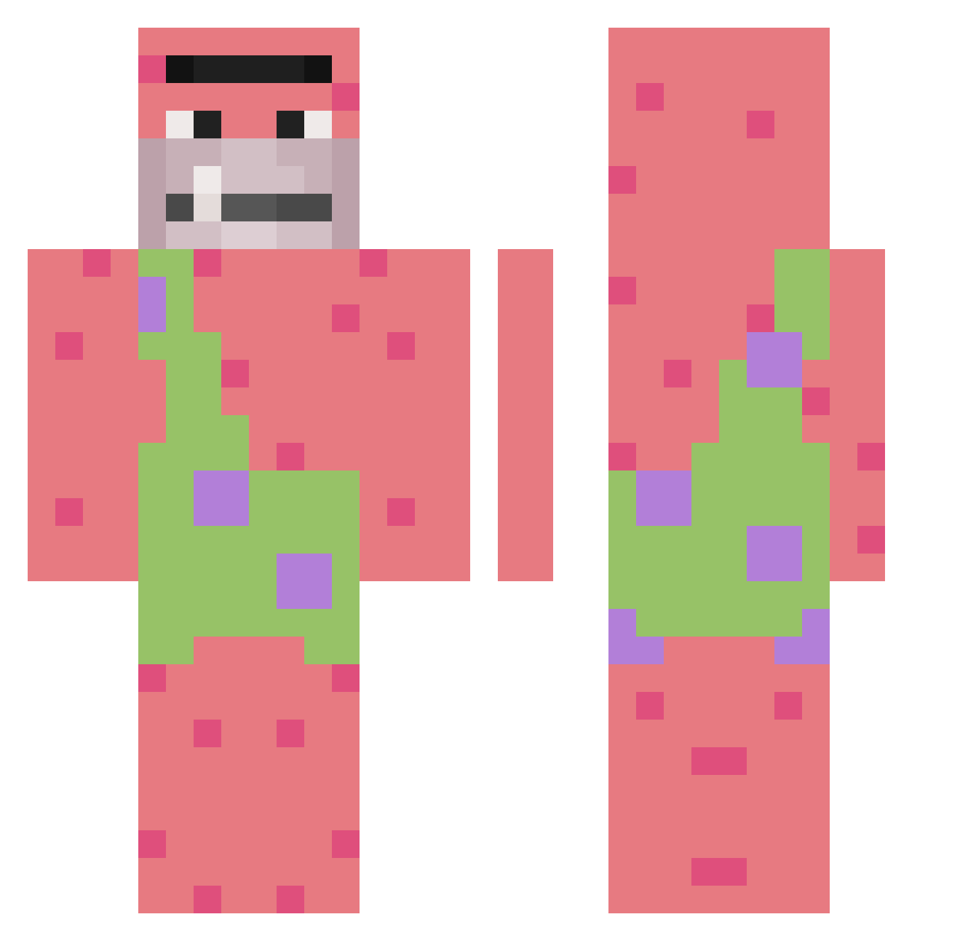 SpicyRaidPatrick Minecraft skin, front and back view