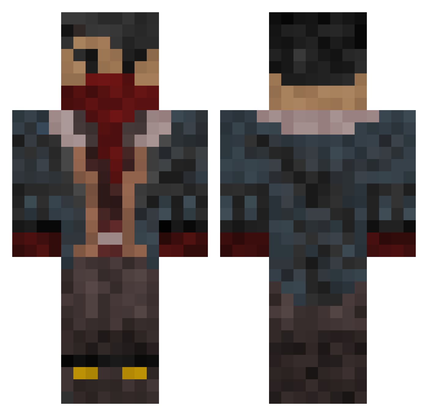 Grouchy Minecraft skin, front and back view