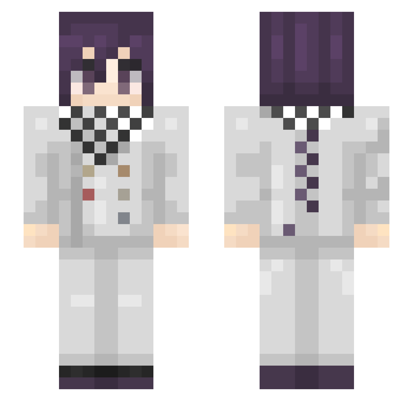 K0M43D4 Minecraft skin, front and back view