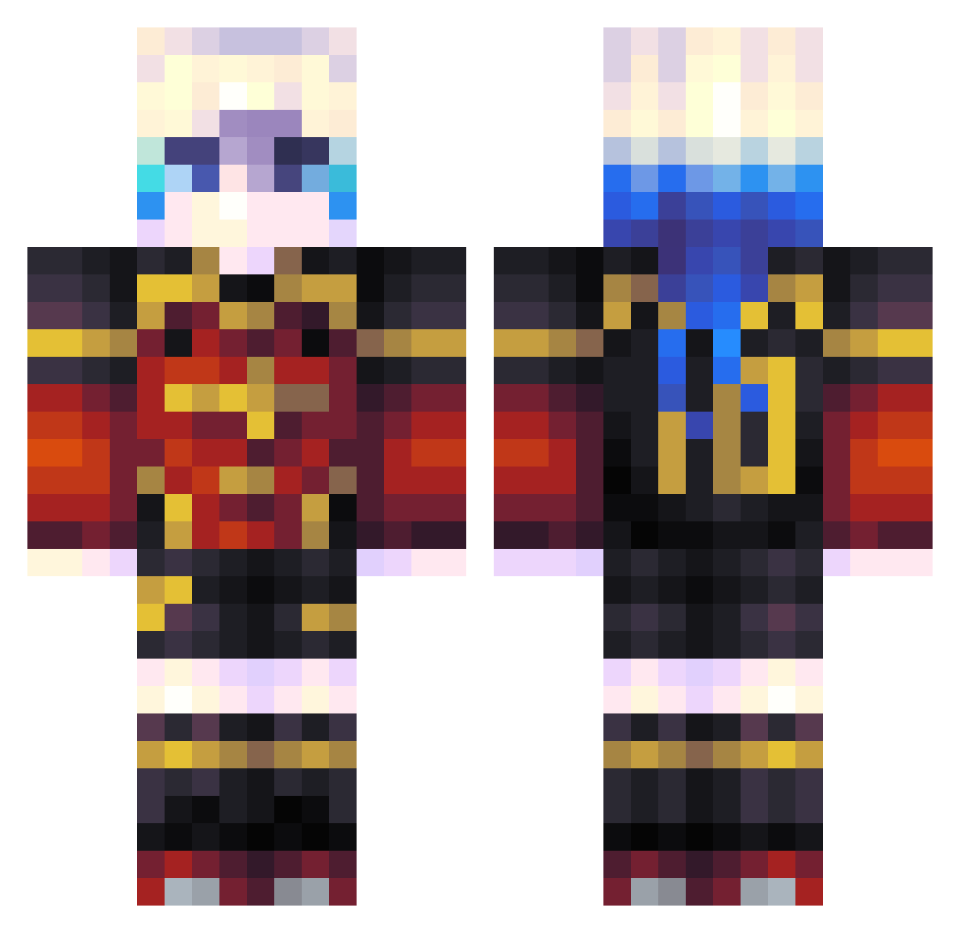PlatinumBEX Minecraft skin, front and back view