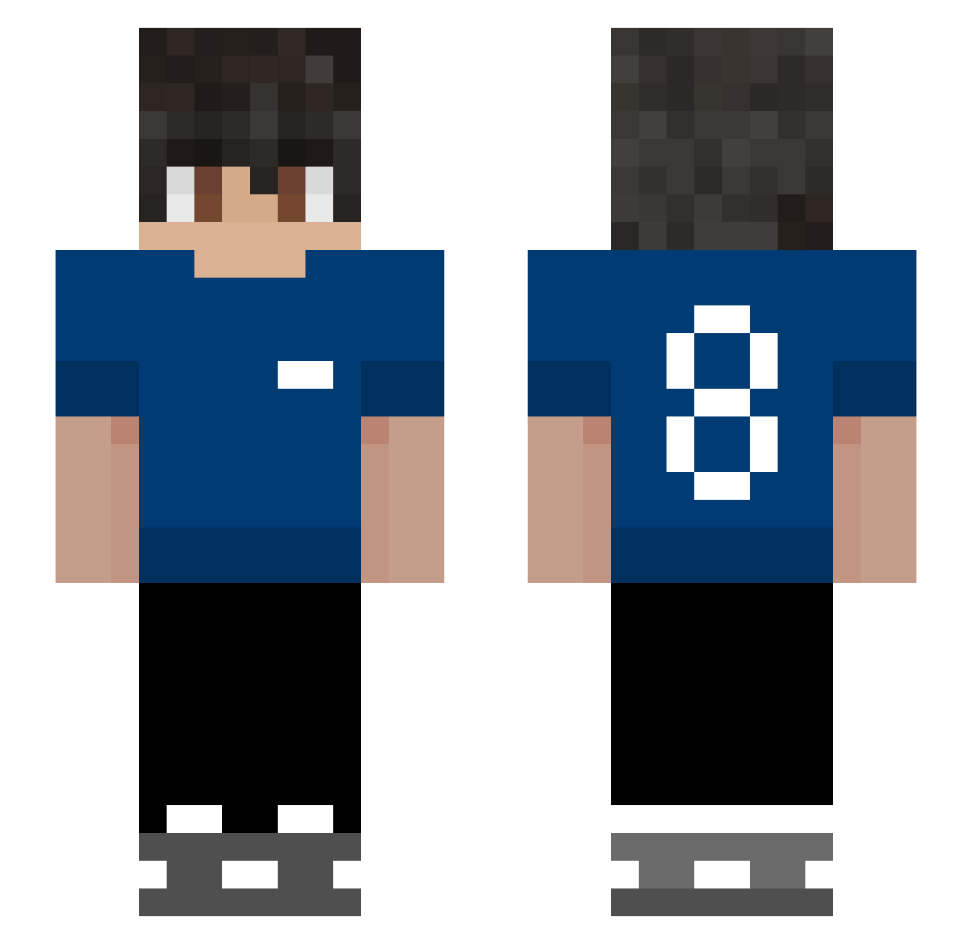 Spobts Minecraft skin, front and back view