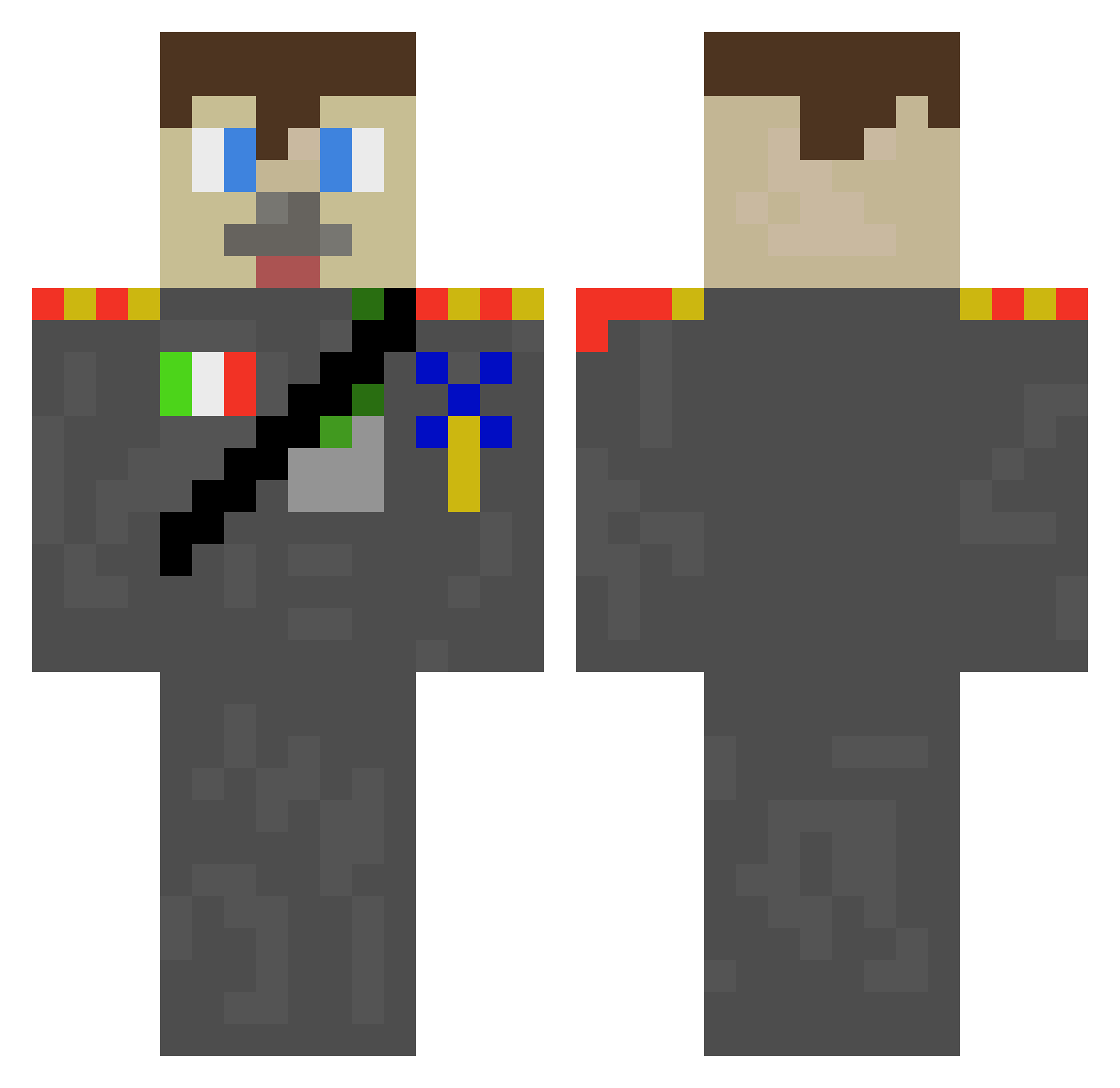 MuchomorYT Minecraft skin, front and back view