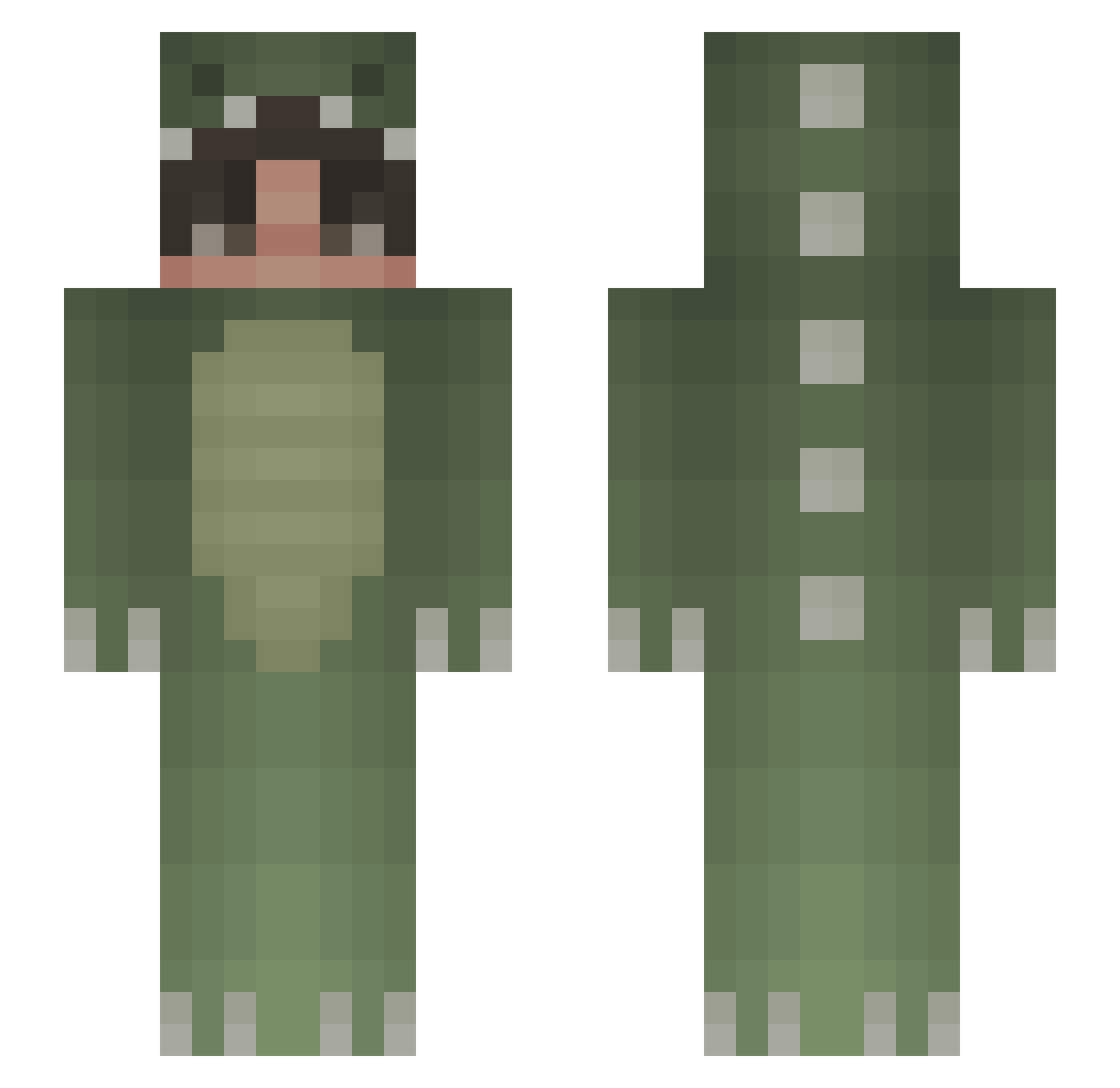 NebulaSaur Minecraft skin, front and back view