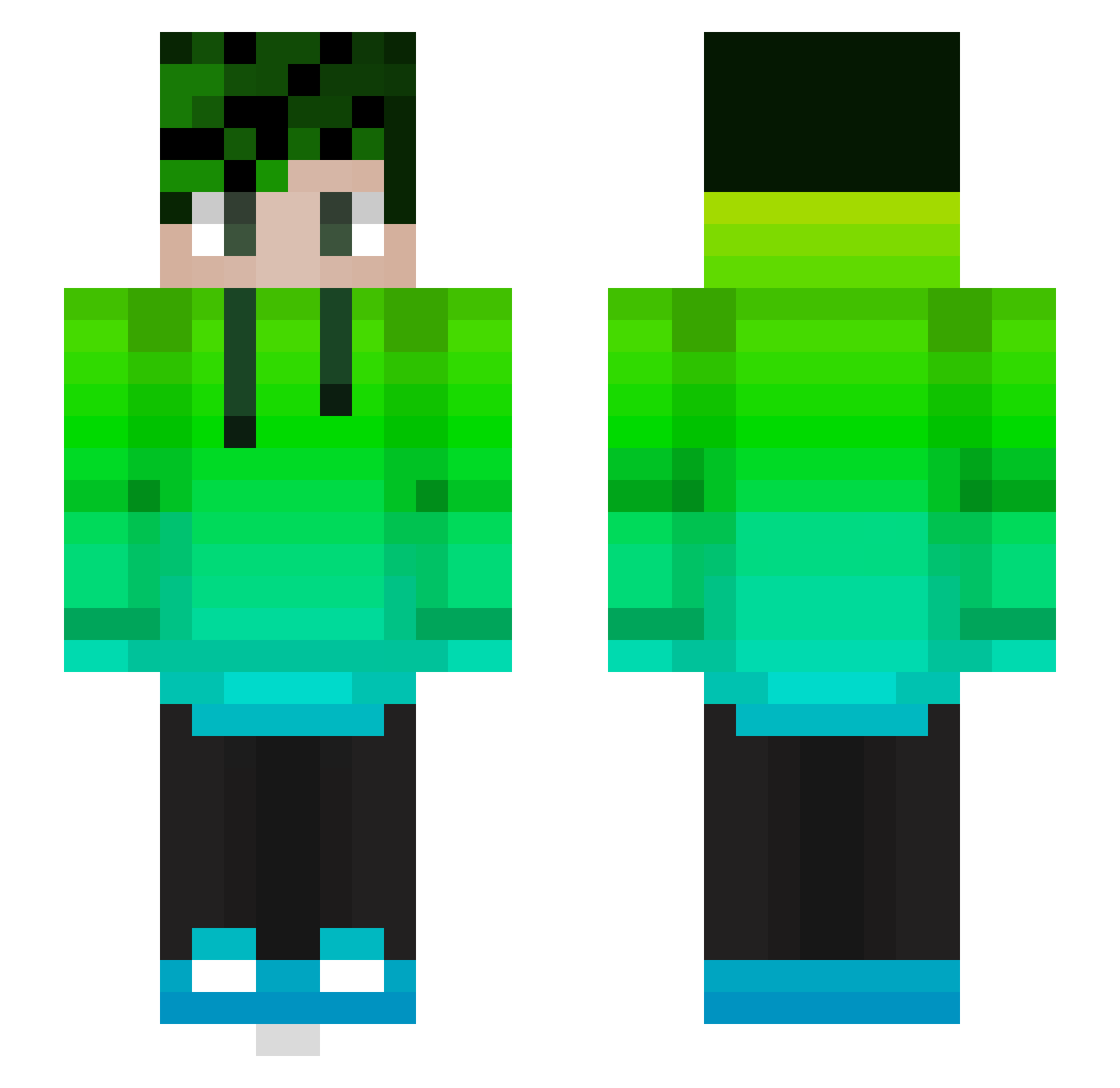 Grqx Minecraft skin, front and back view