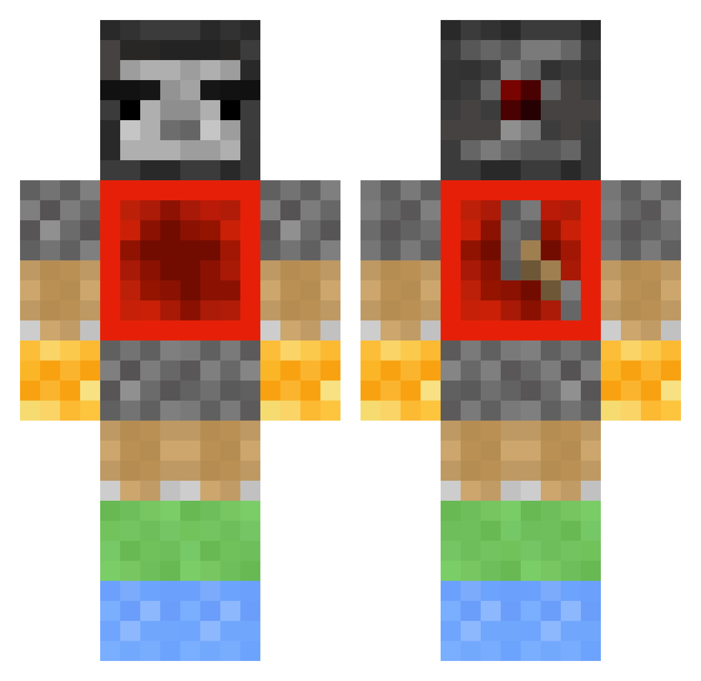Greybob Minecraft skin, front and back view