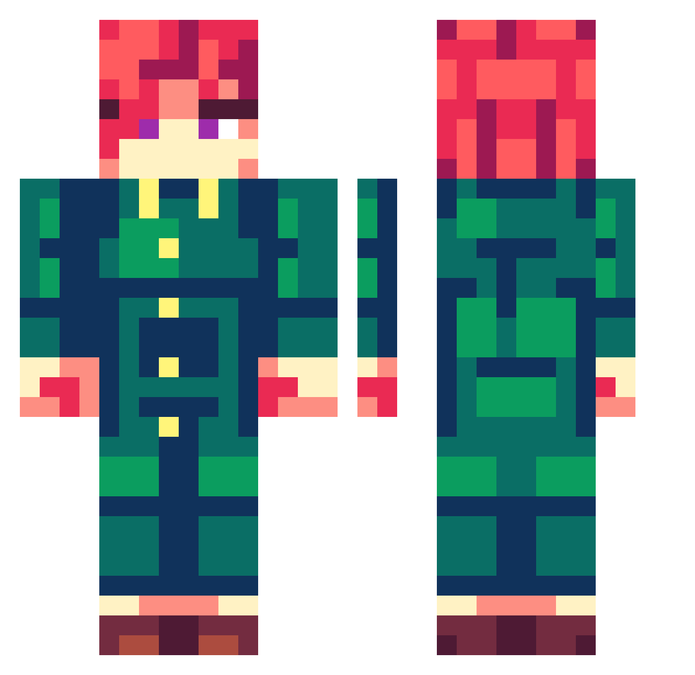 Spelunky826 Minecraft skin, front and back view
