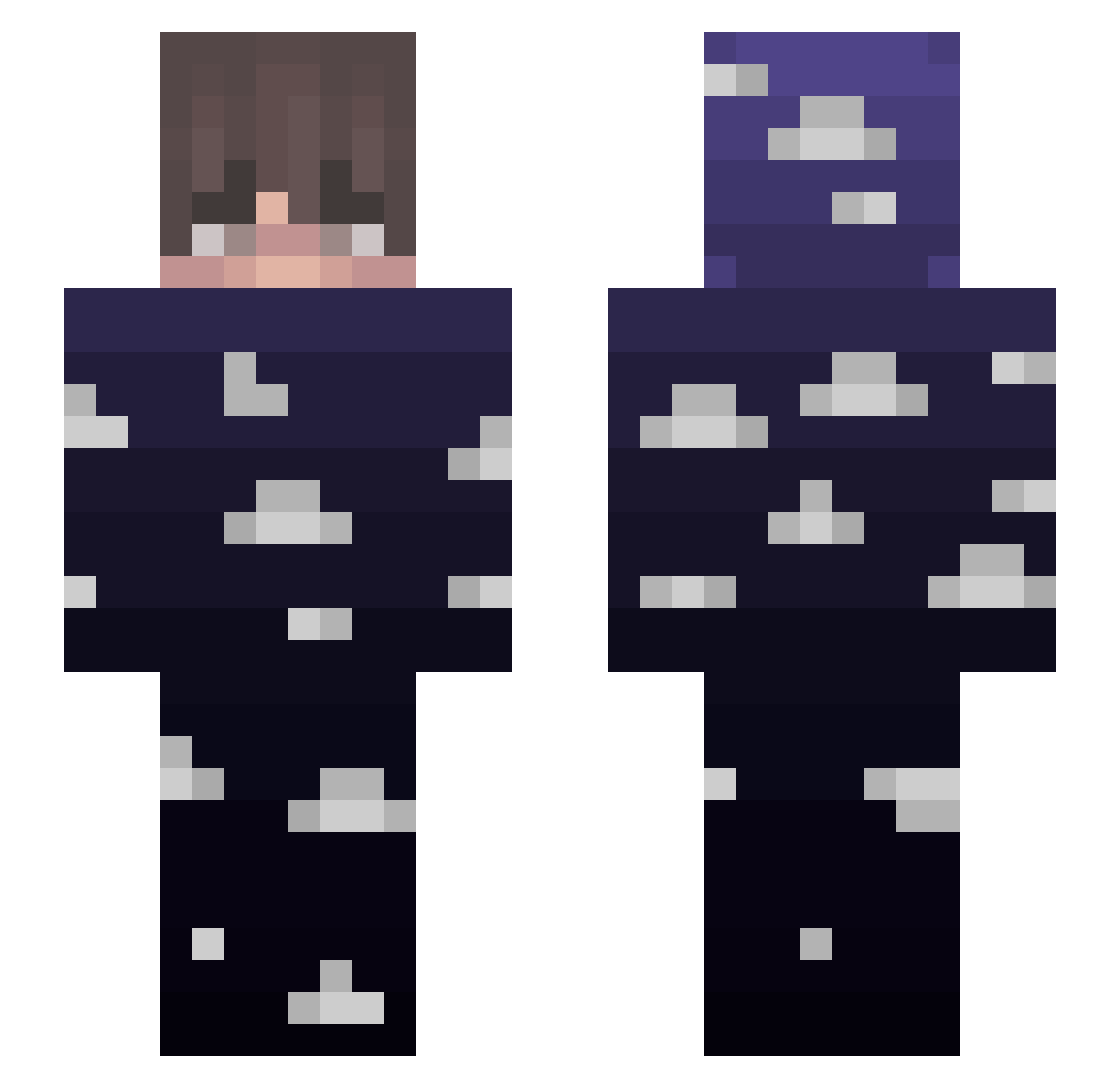 Asmrnoodle Minecraft skin, front and back view