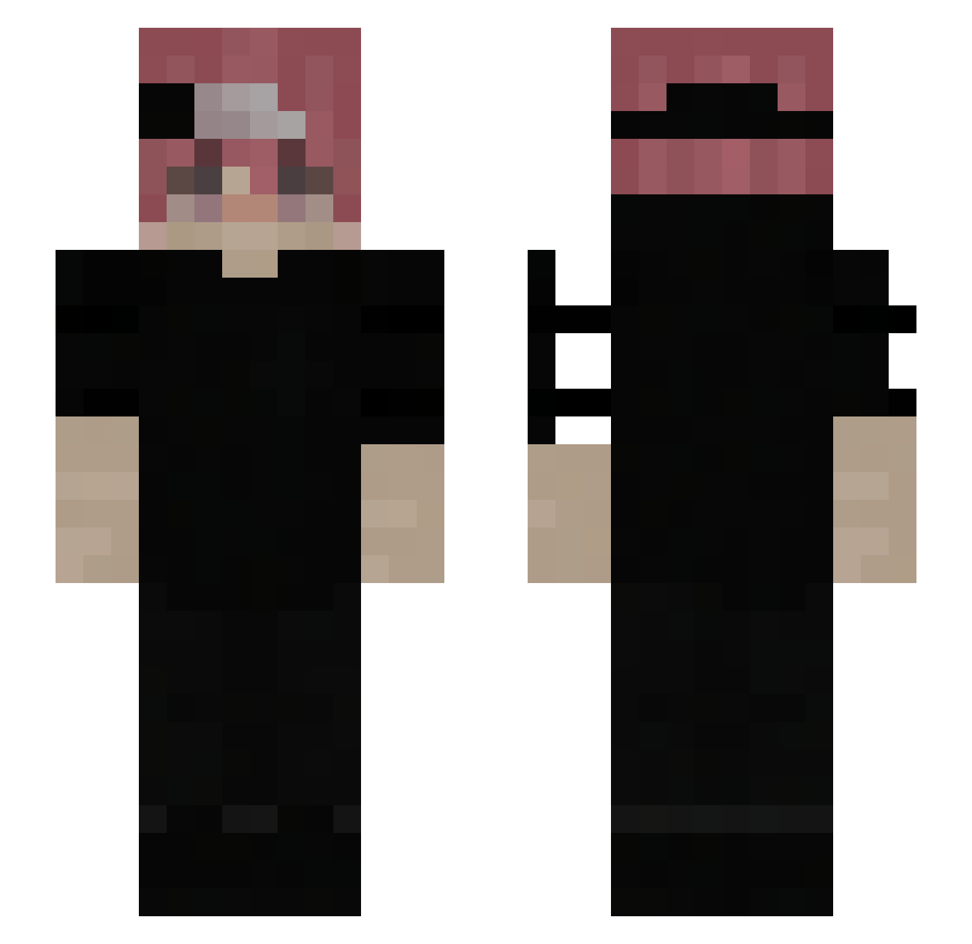 Warpfy Minecraft skin, front and back view