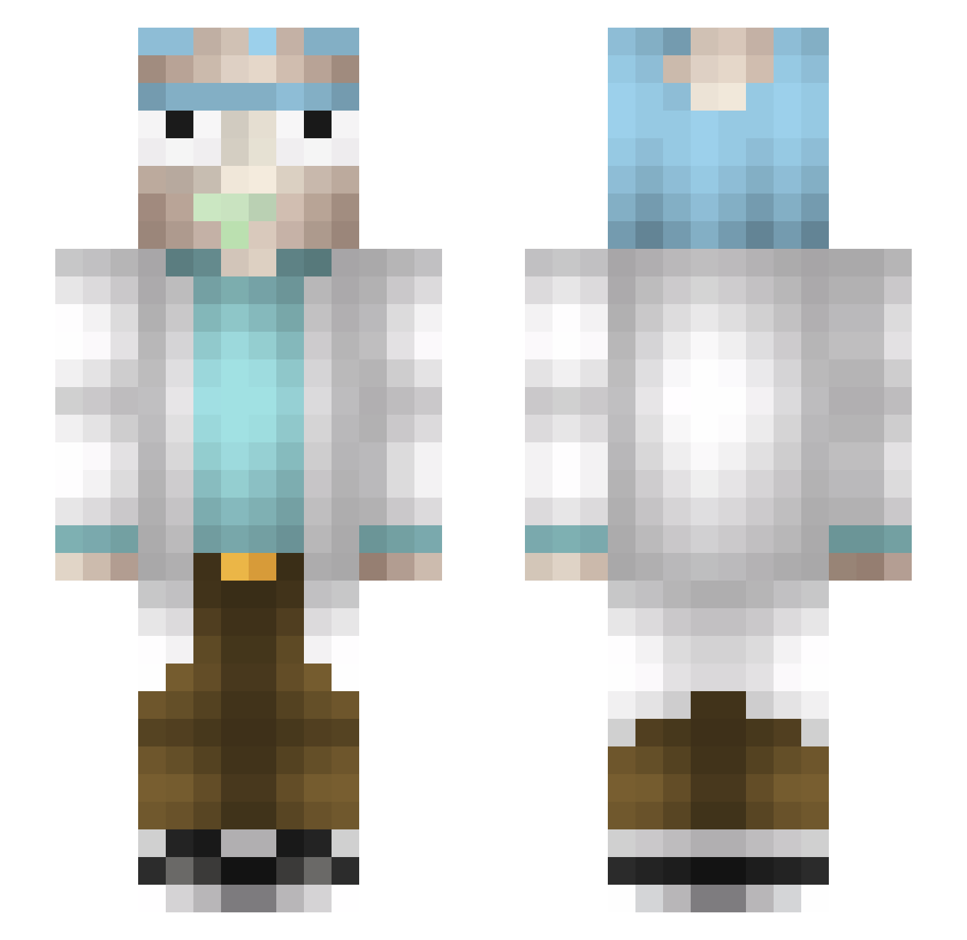 Qernel Minecraft skin, front and back view