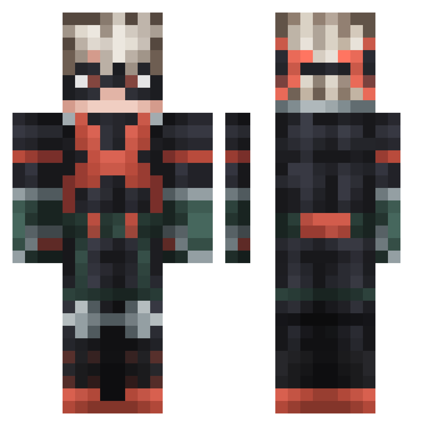 sad_skeletons Minecraft skin, front and back view