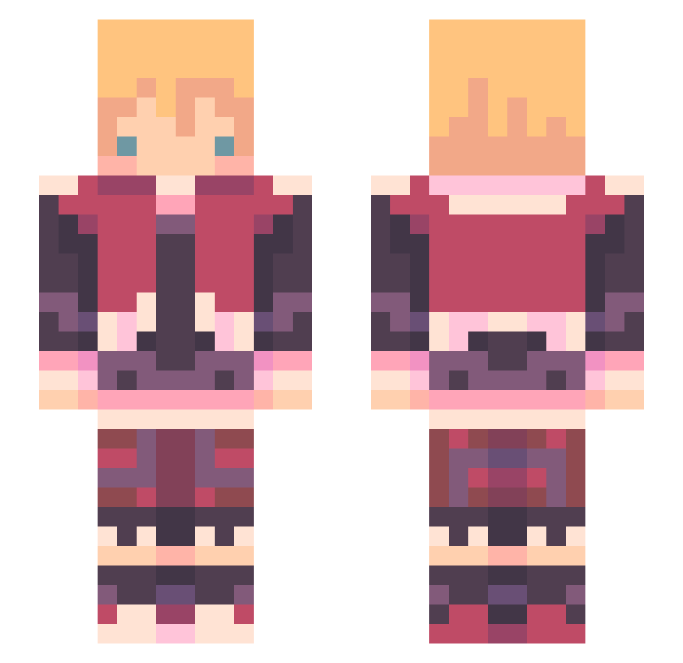 Turboom Minecraft skin, front and back view