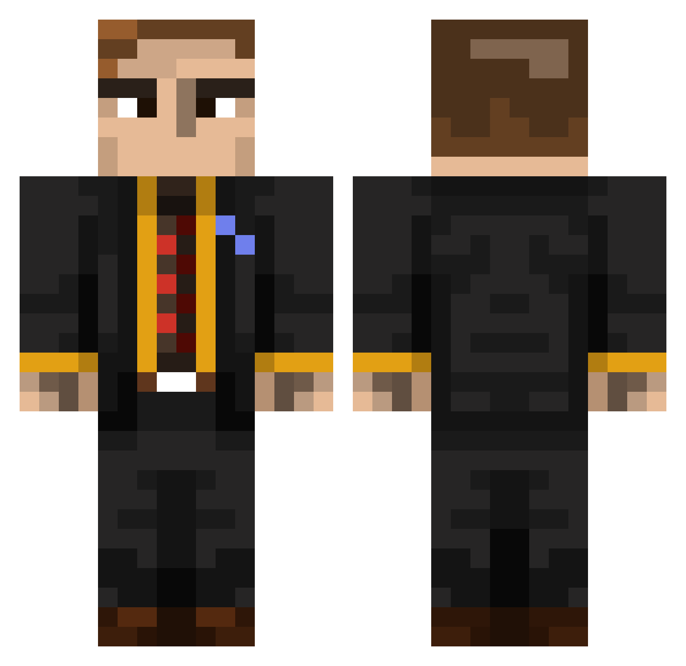 ISweatMining Minecraft skin, front and back view