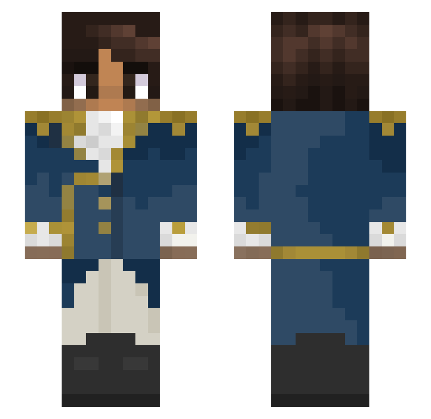 HikingMantis Minecraft skin, front and back view