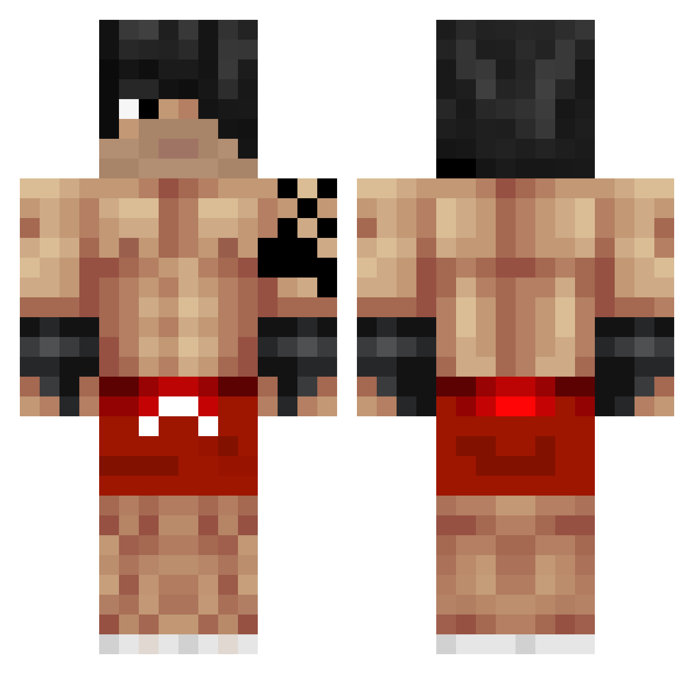 Flammito Minecraft skin, front and back view